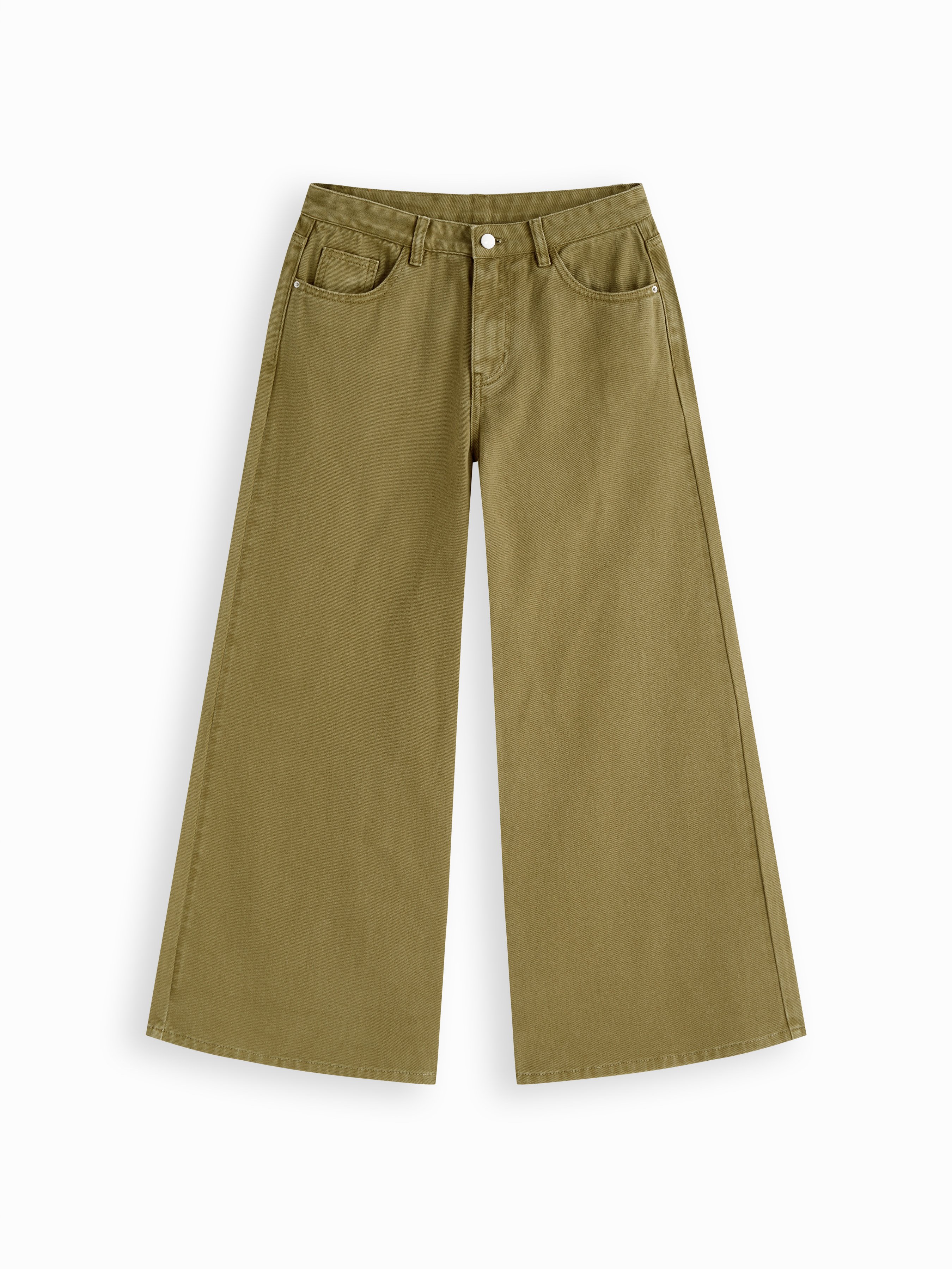Denim Low-Rise Baggy Trousers - Olive Green