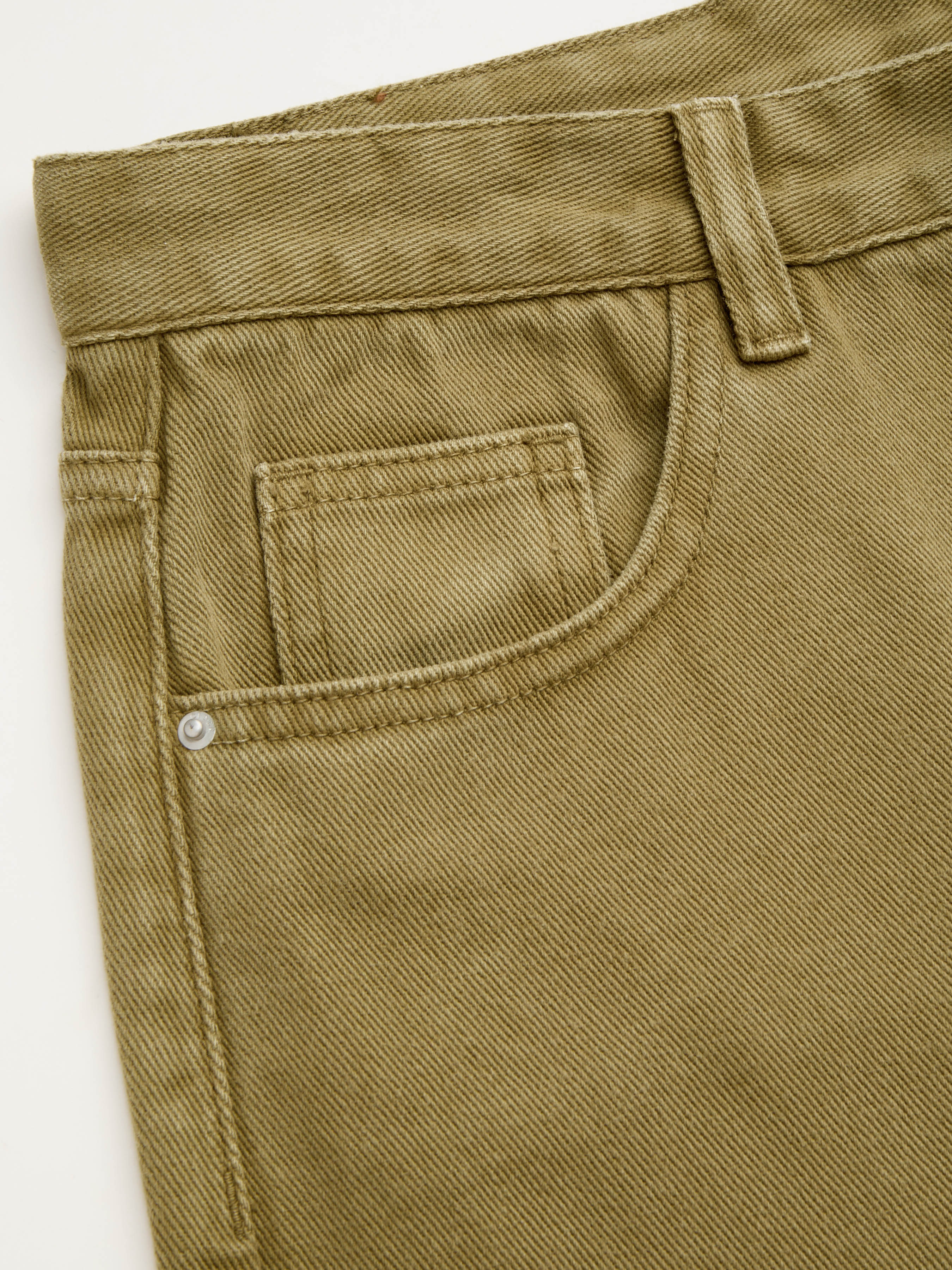 Denim Low-Rise Baggy Trousers - Olive Green