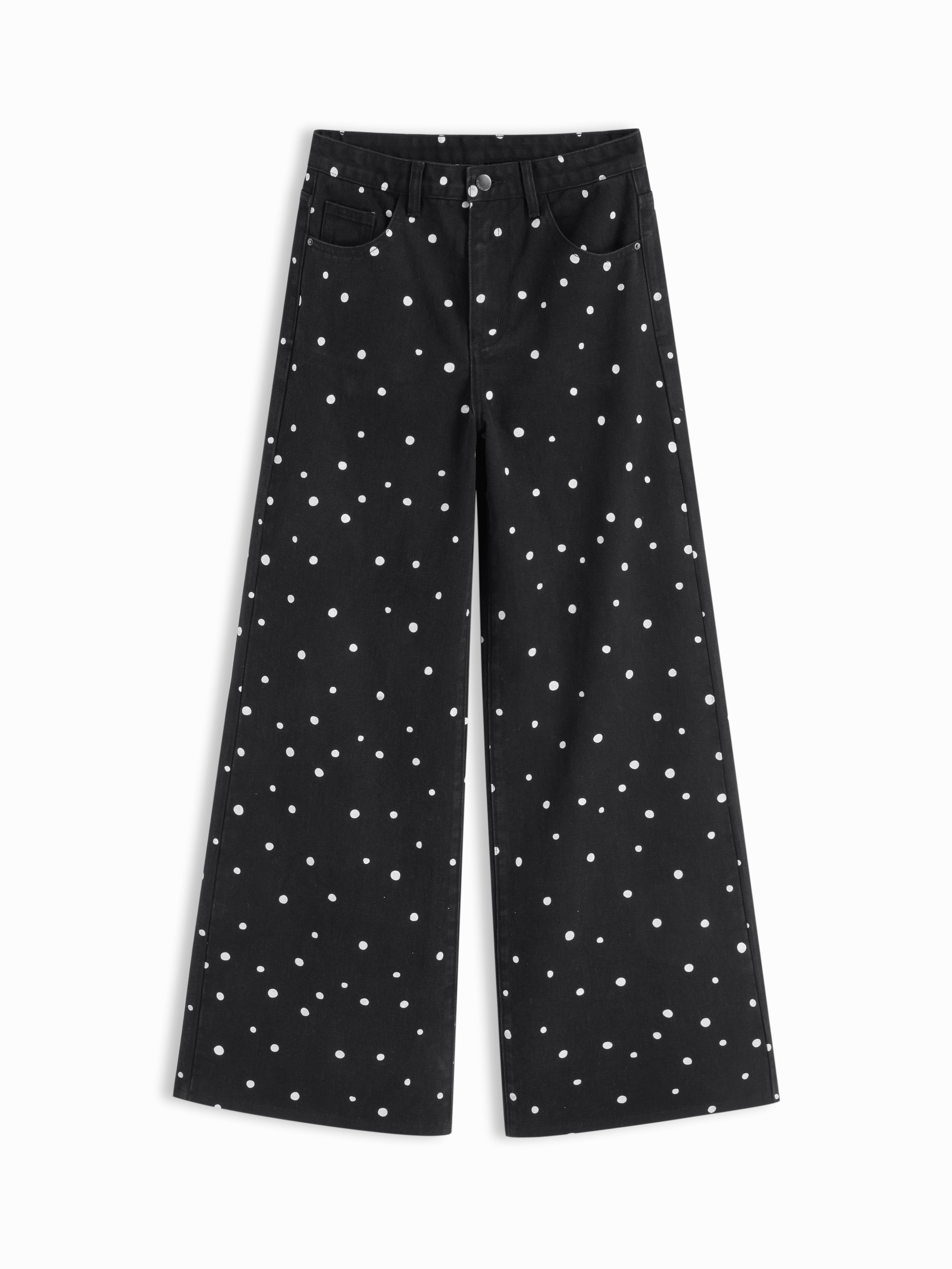 Denim Low-Rise Baggy Trousers - Black & White