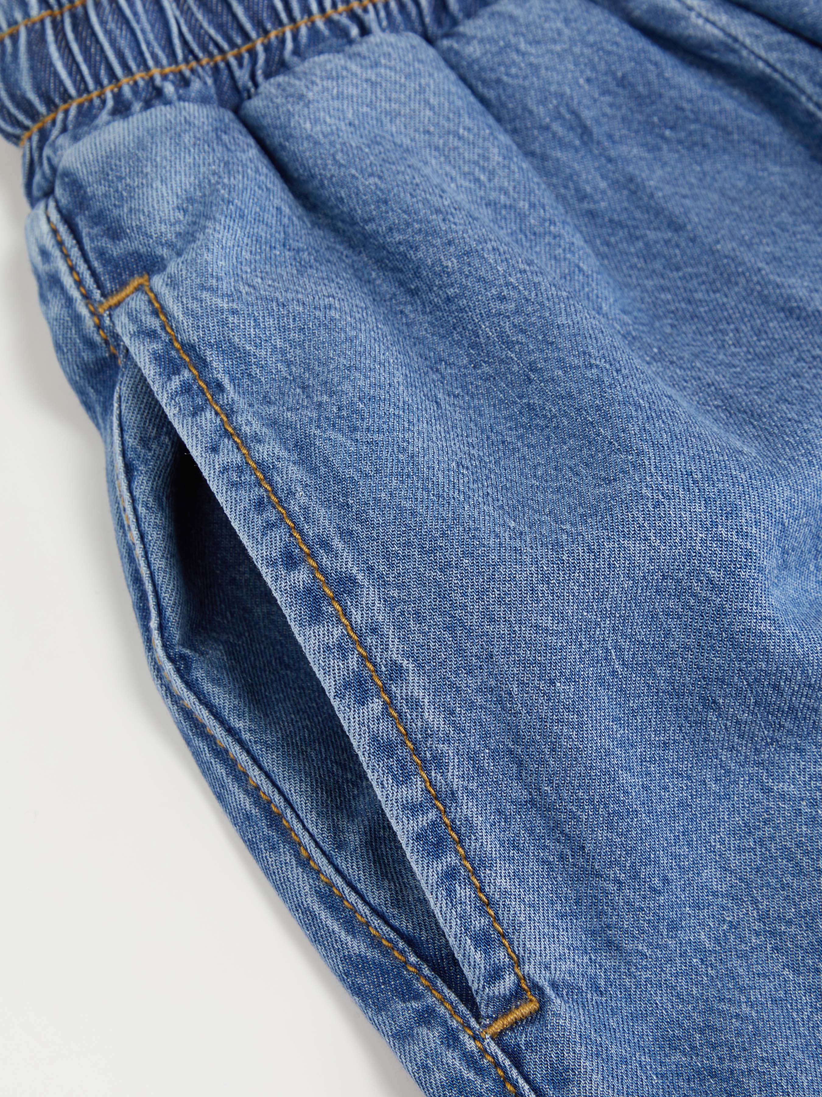 Denim Mid Rise Drawstring Ruched Wide Leg Jeans - Indigo