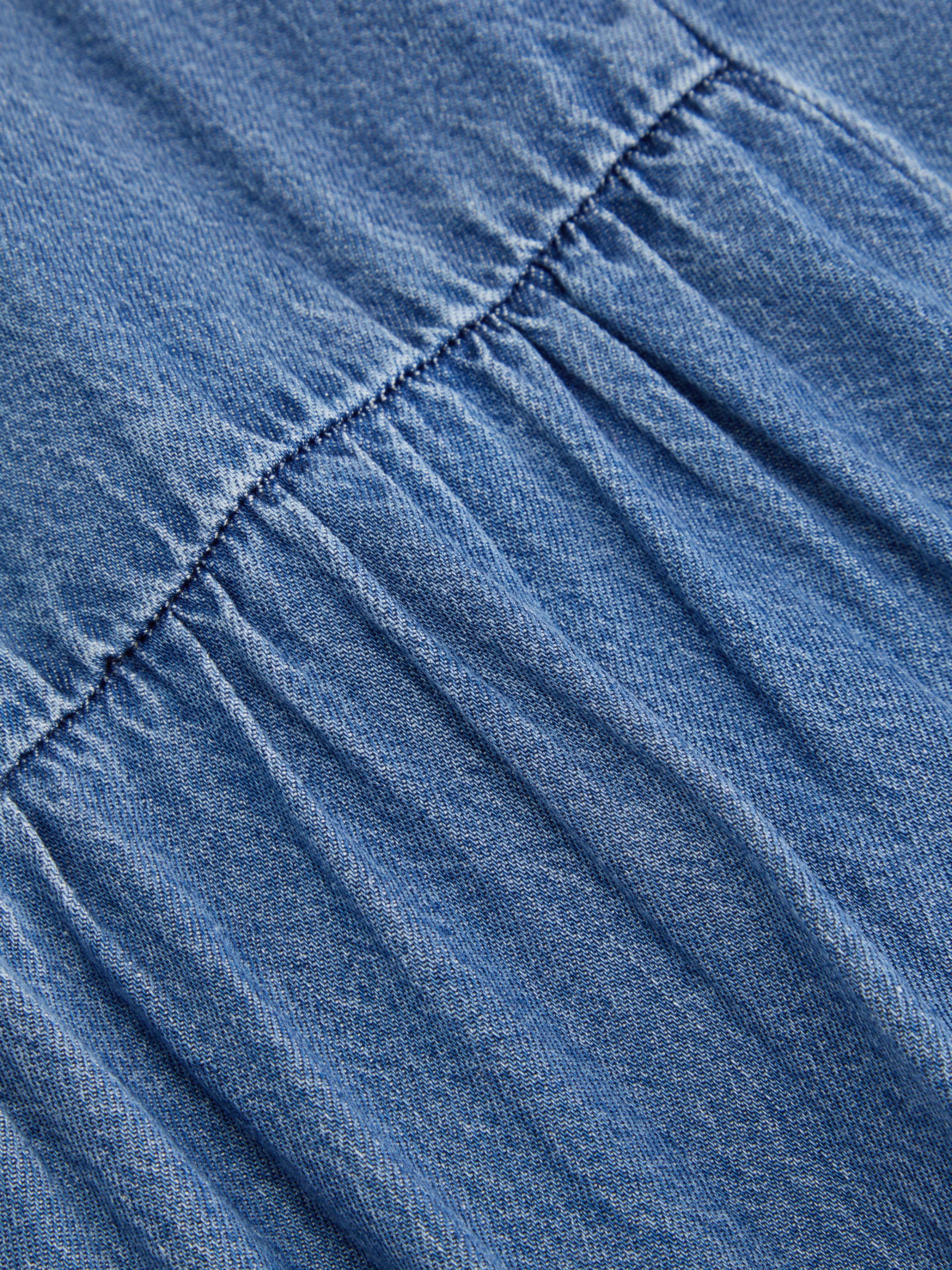 Denim Mid Rise Drawstring Ruched Wide Leg Jeans - Indigo