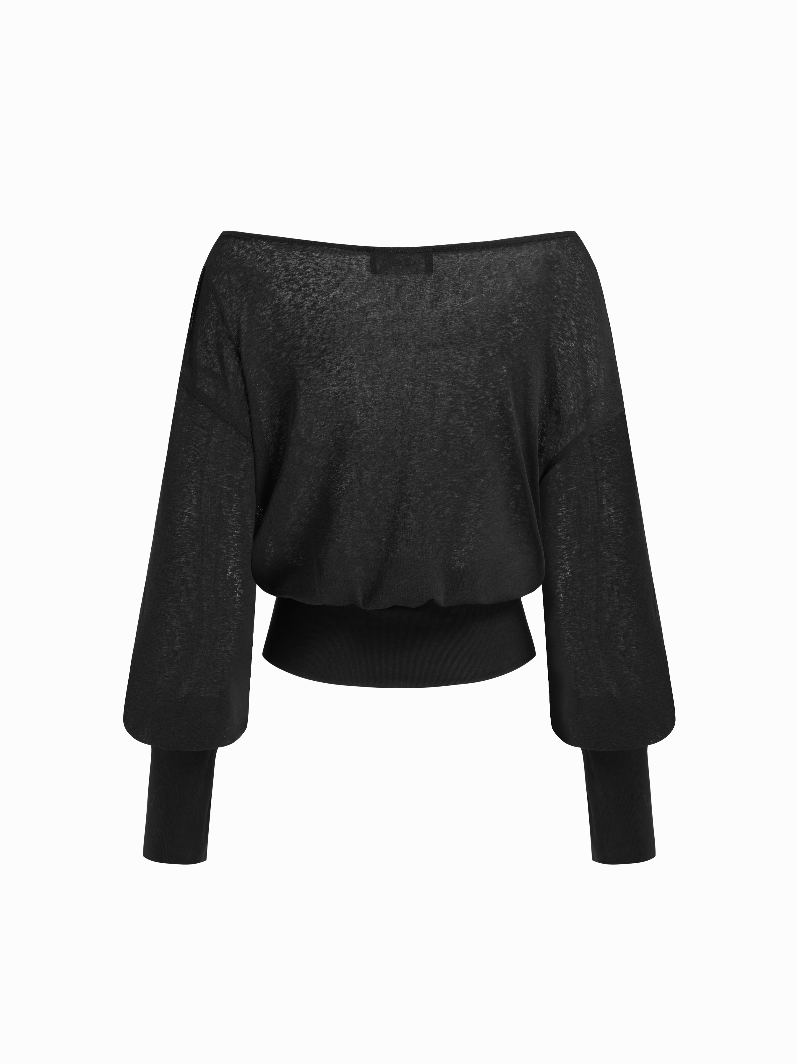 Cotton-blend Textured Asymmetrical Neck Lantern Sleeve Oversized Top & Cami Top - Black