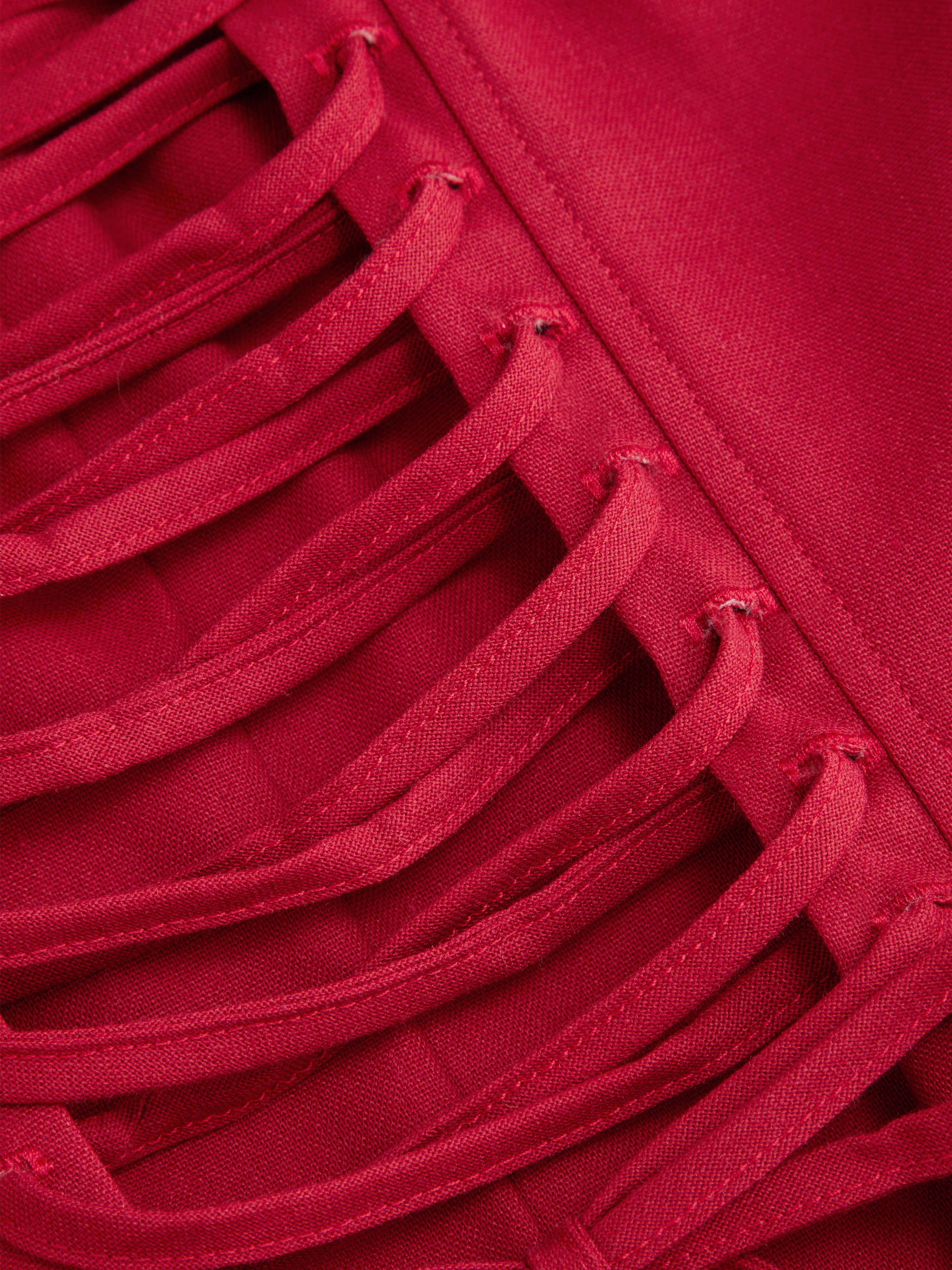 Cotton-blend Sculptural U-neckline Ruffled Lace Up Flared Maxi Dress - Red