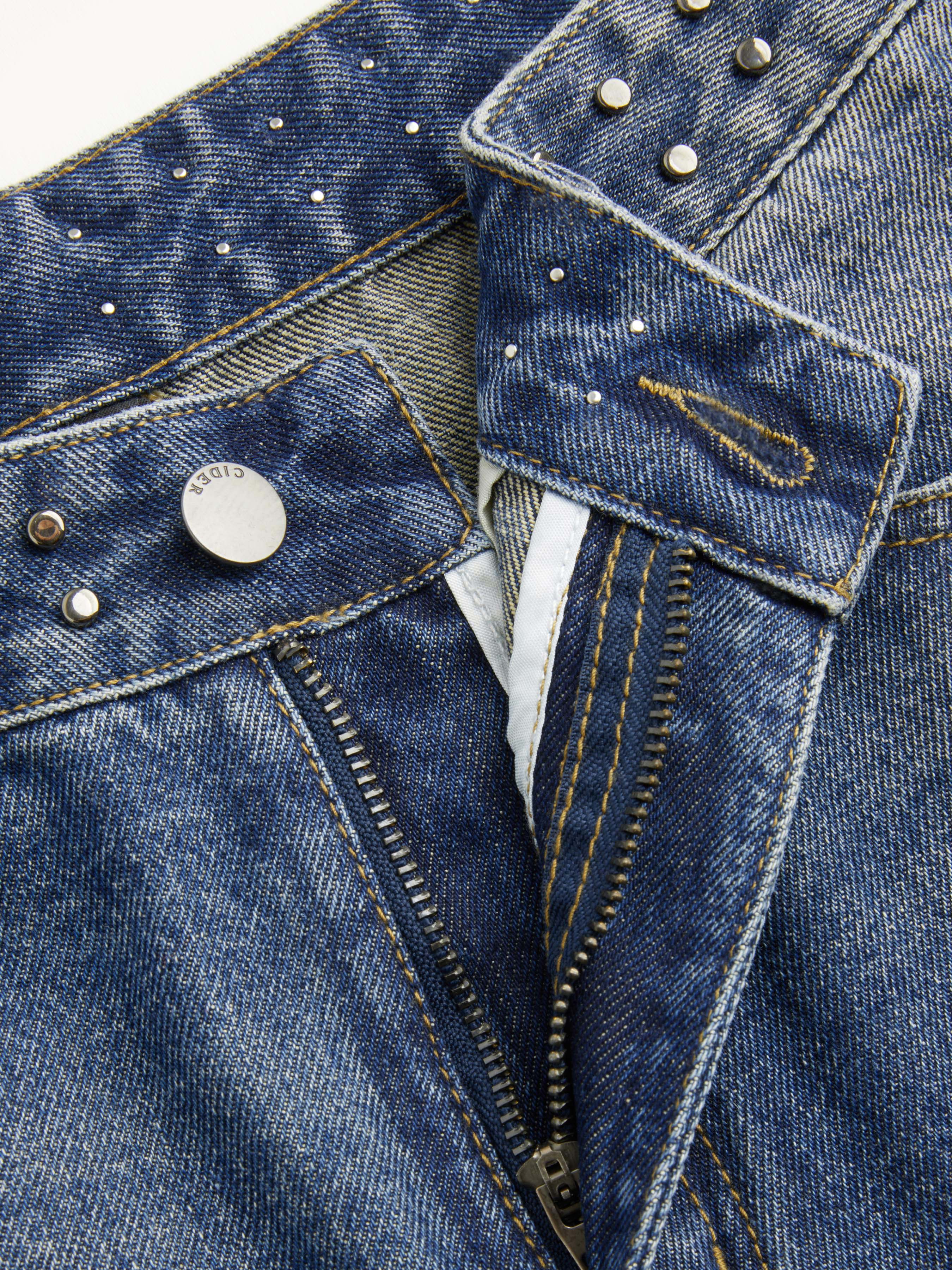 Washed Denim Low Rise Studded Straight Leg Jeans