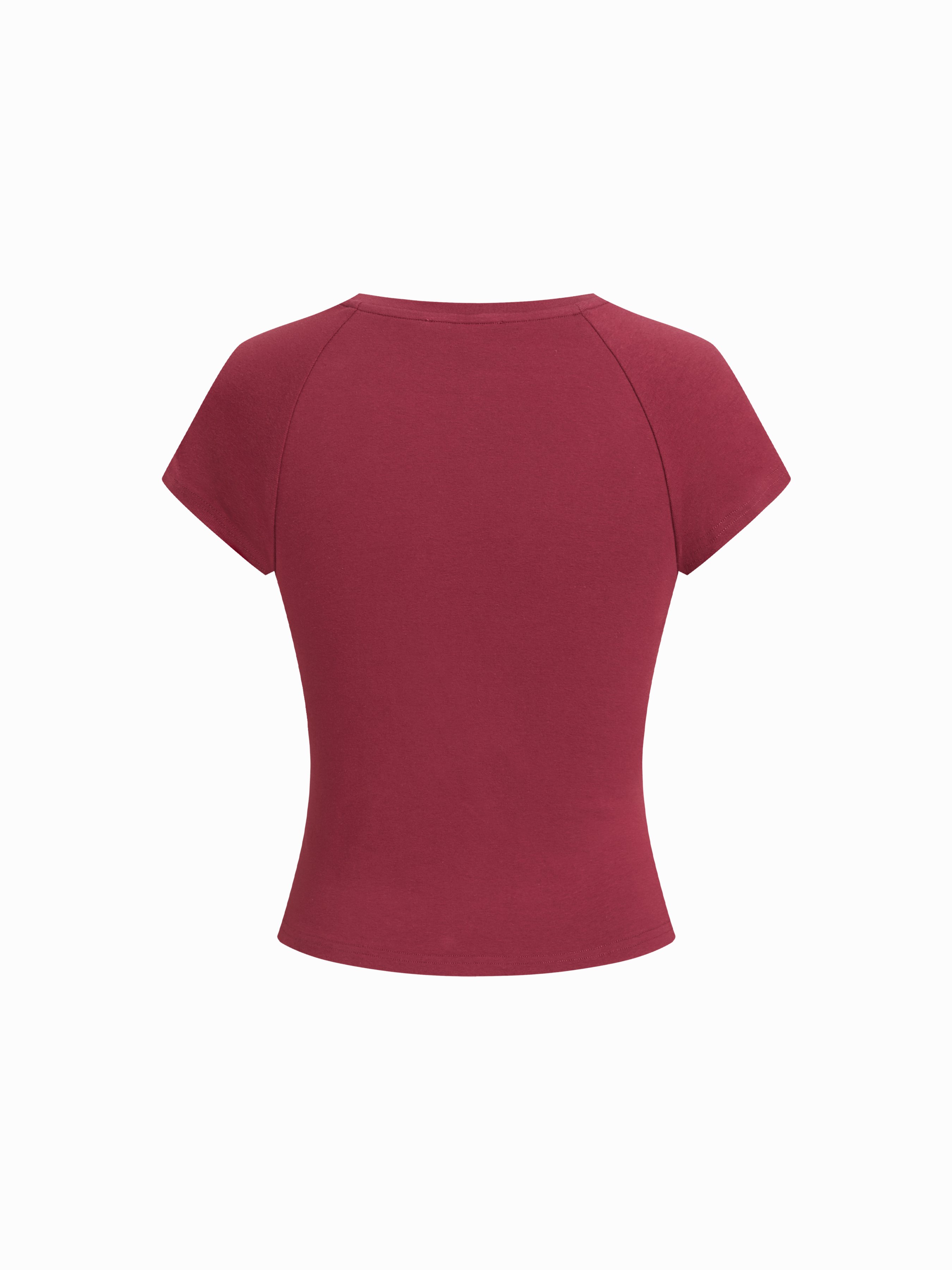 Bird Graphic Cotton Raglan Sleeve Crop Tee - Wine