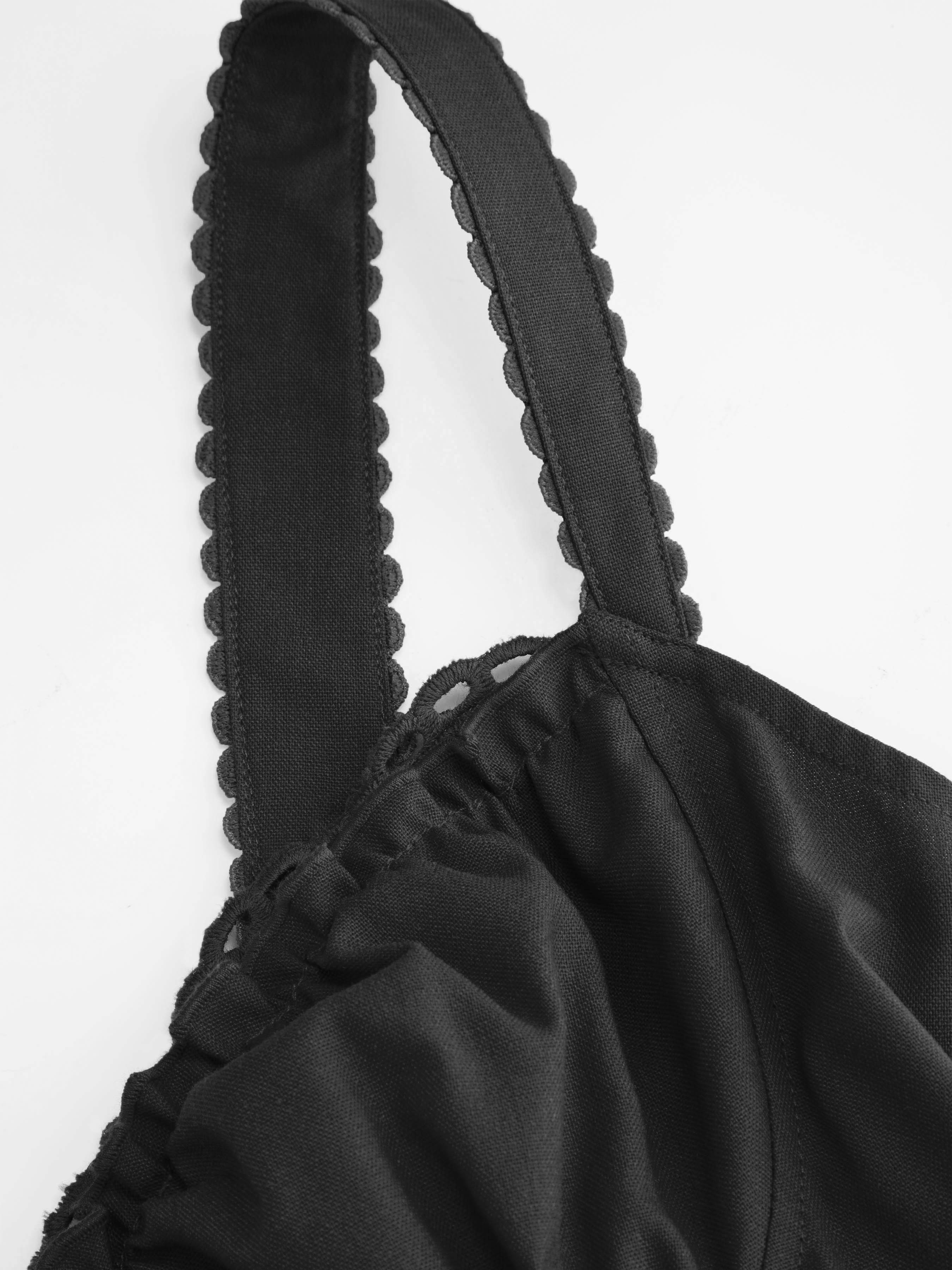 Cotton-blend Sculptural U-neckline Ruffled Lace Up Flared Maxi Dress - Black