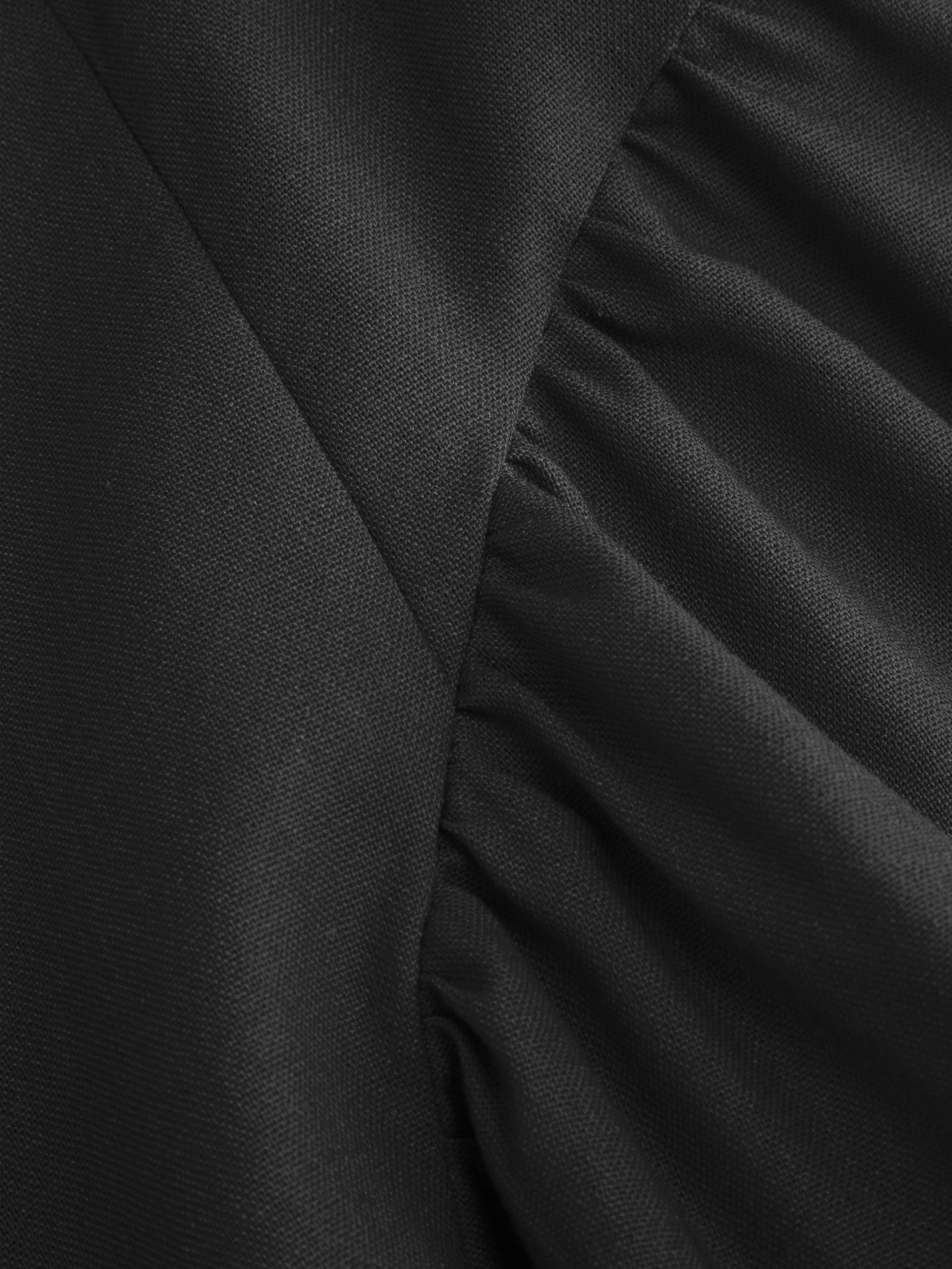 Cotton-blend Sculptural U-neckline Ruffled Lace Up Flared Maxi Dress - Black