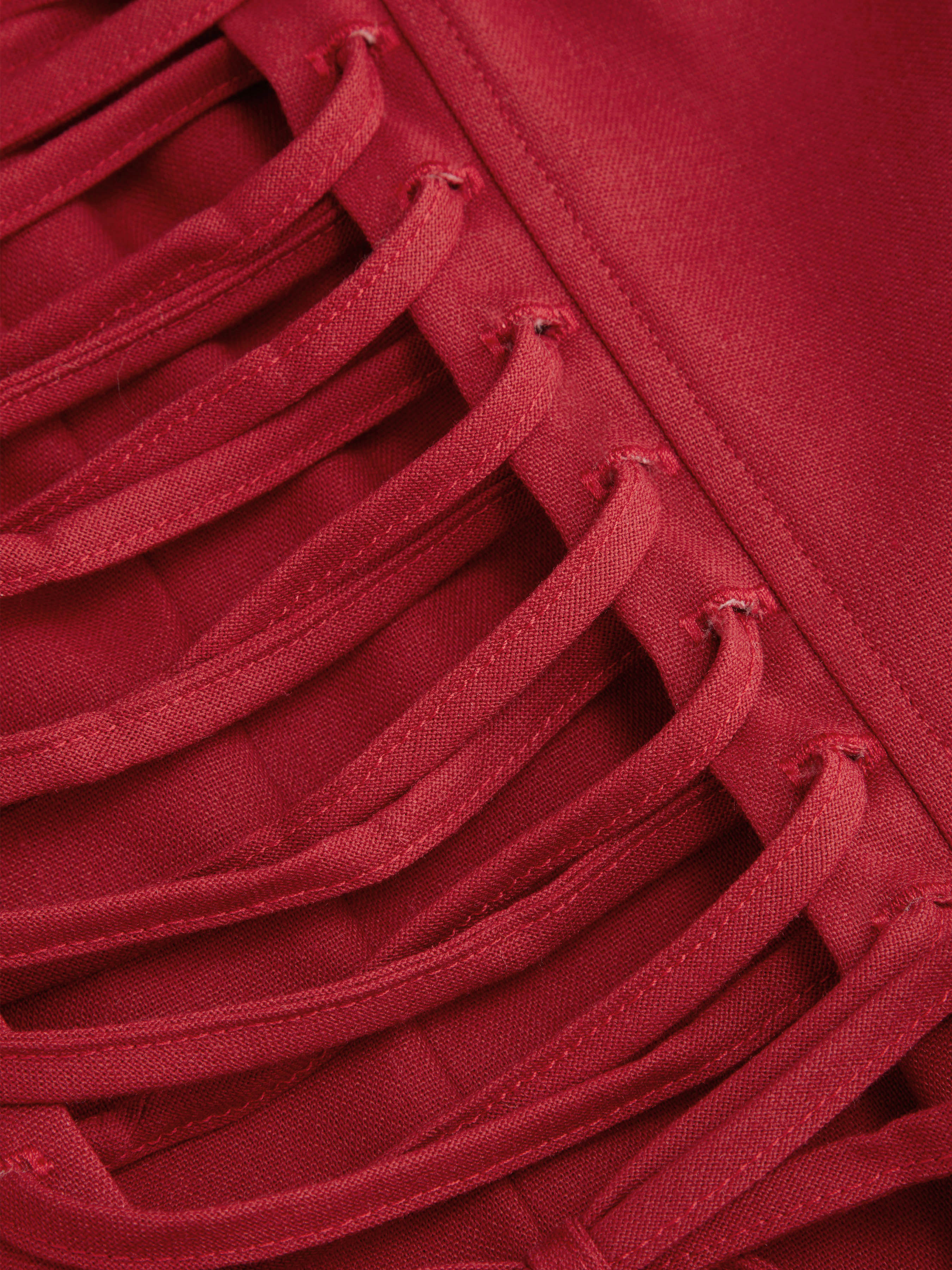 Cotton-blend Sculptural U-neckline Ruffled Lace Up Flared Maxi Dress - Red