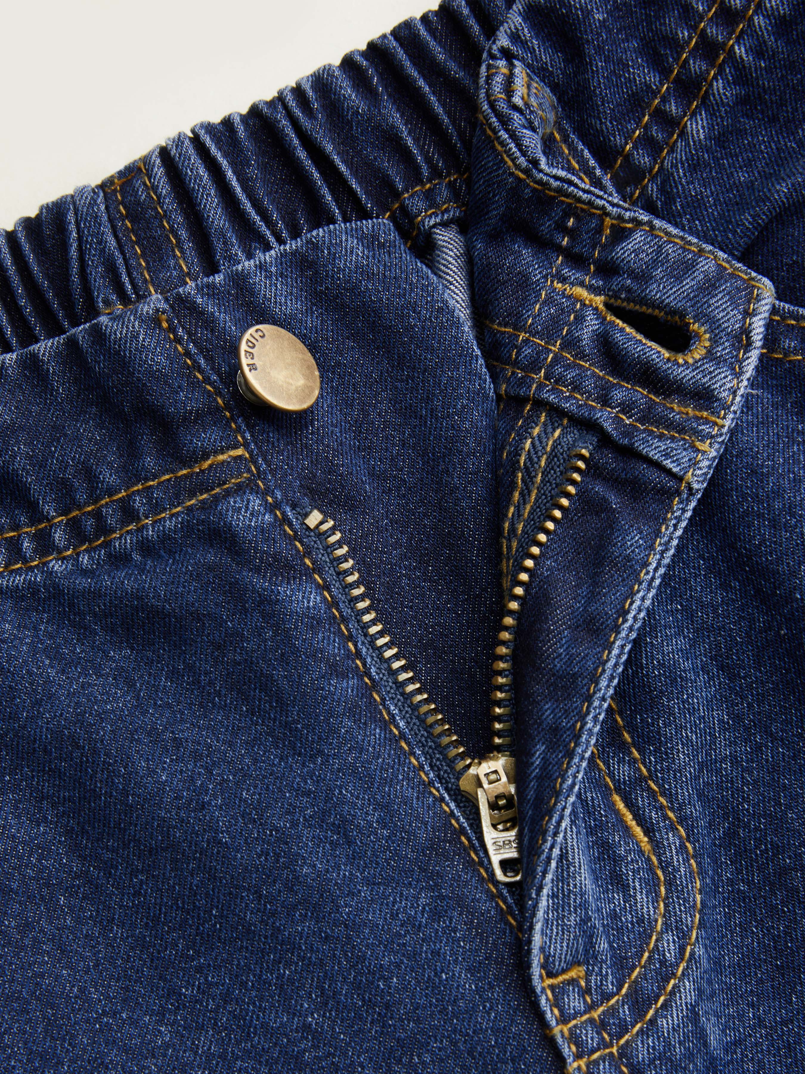 Washed Denim Low Rise Elastic Waist Wide Leg Cropped Bloomer Jeans