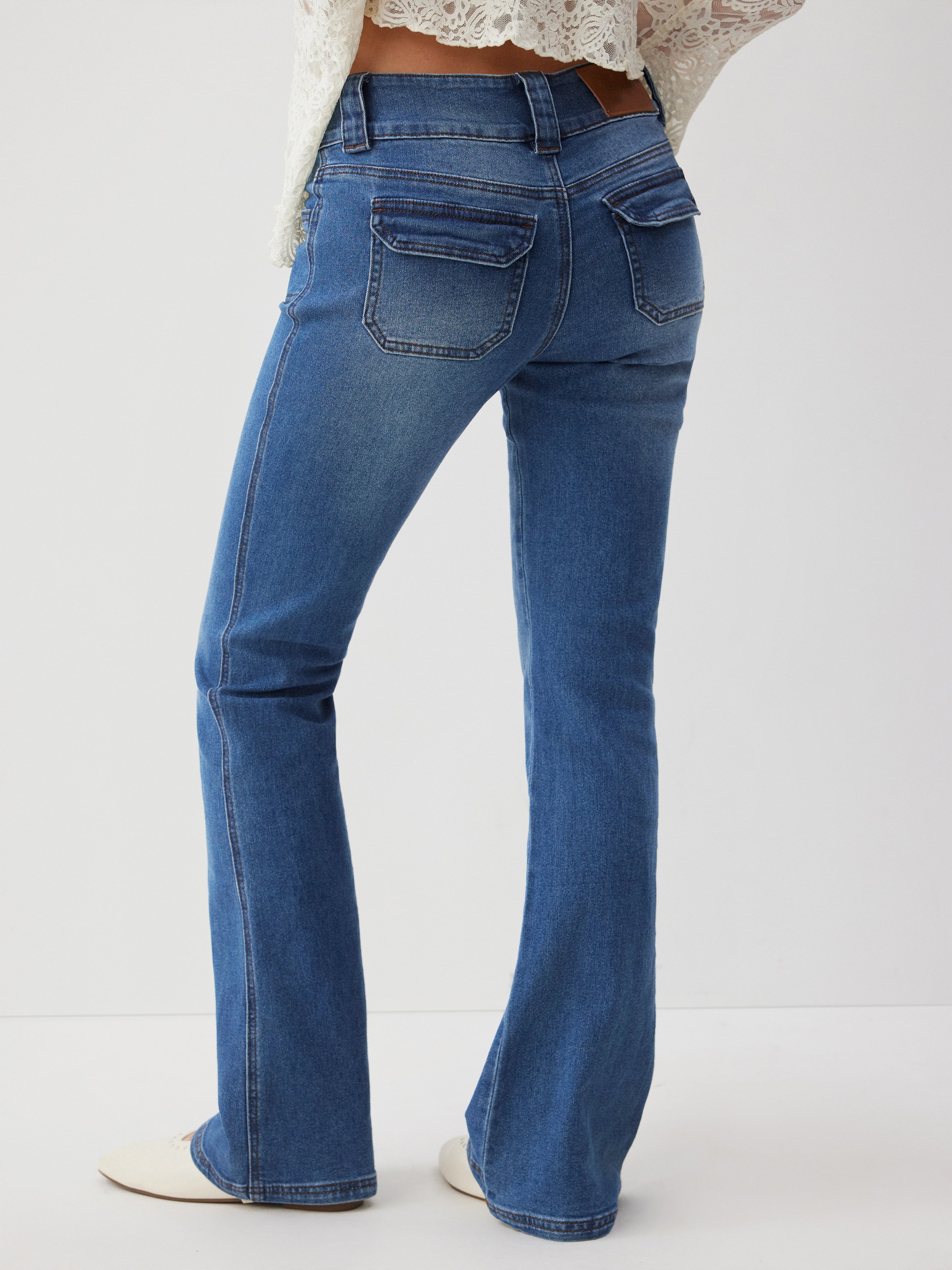 Denim Low Rise Pocket Flared Jeans