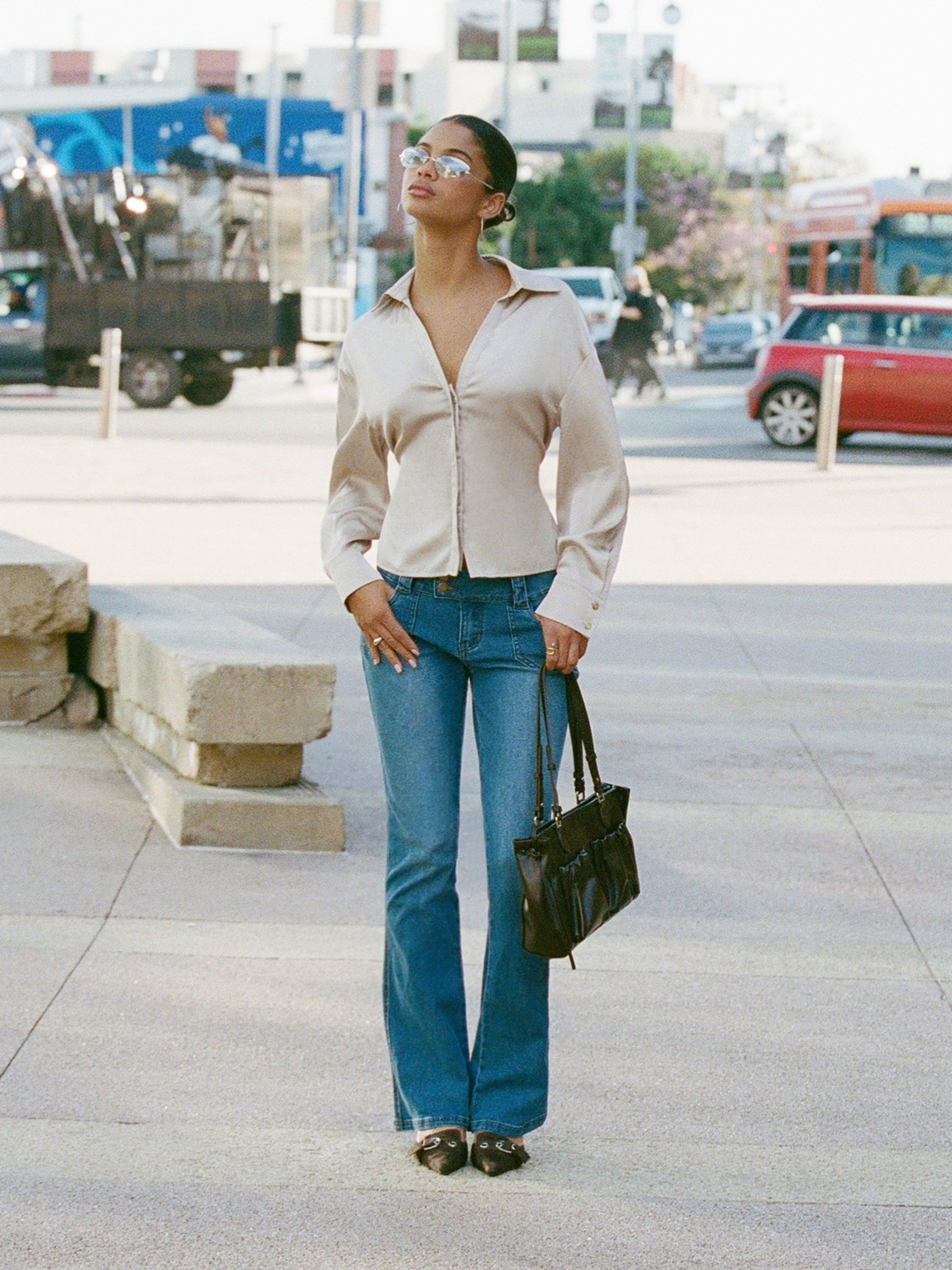Denim Low Rise Pocket Flared Jeans