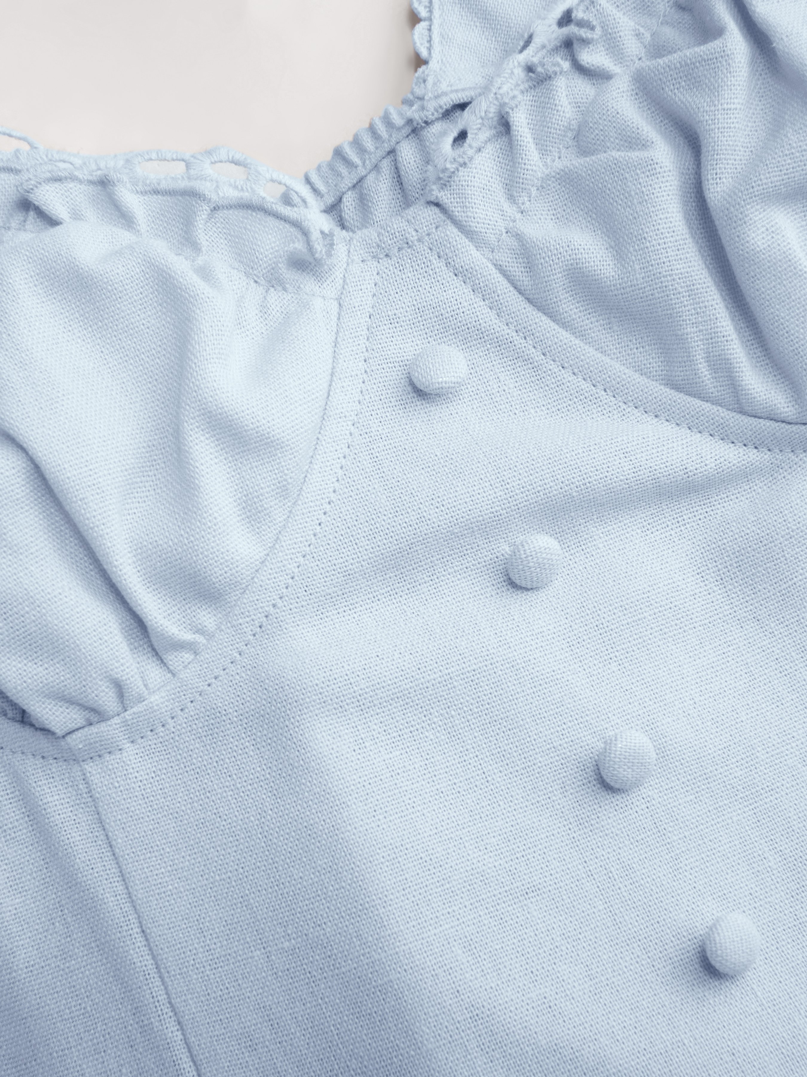 Cotton-blend Sculptural U-neckline Ruffled Lace Up Flared Maxi Dress - Baby Blue