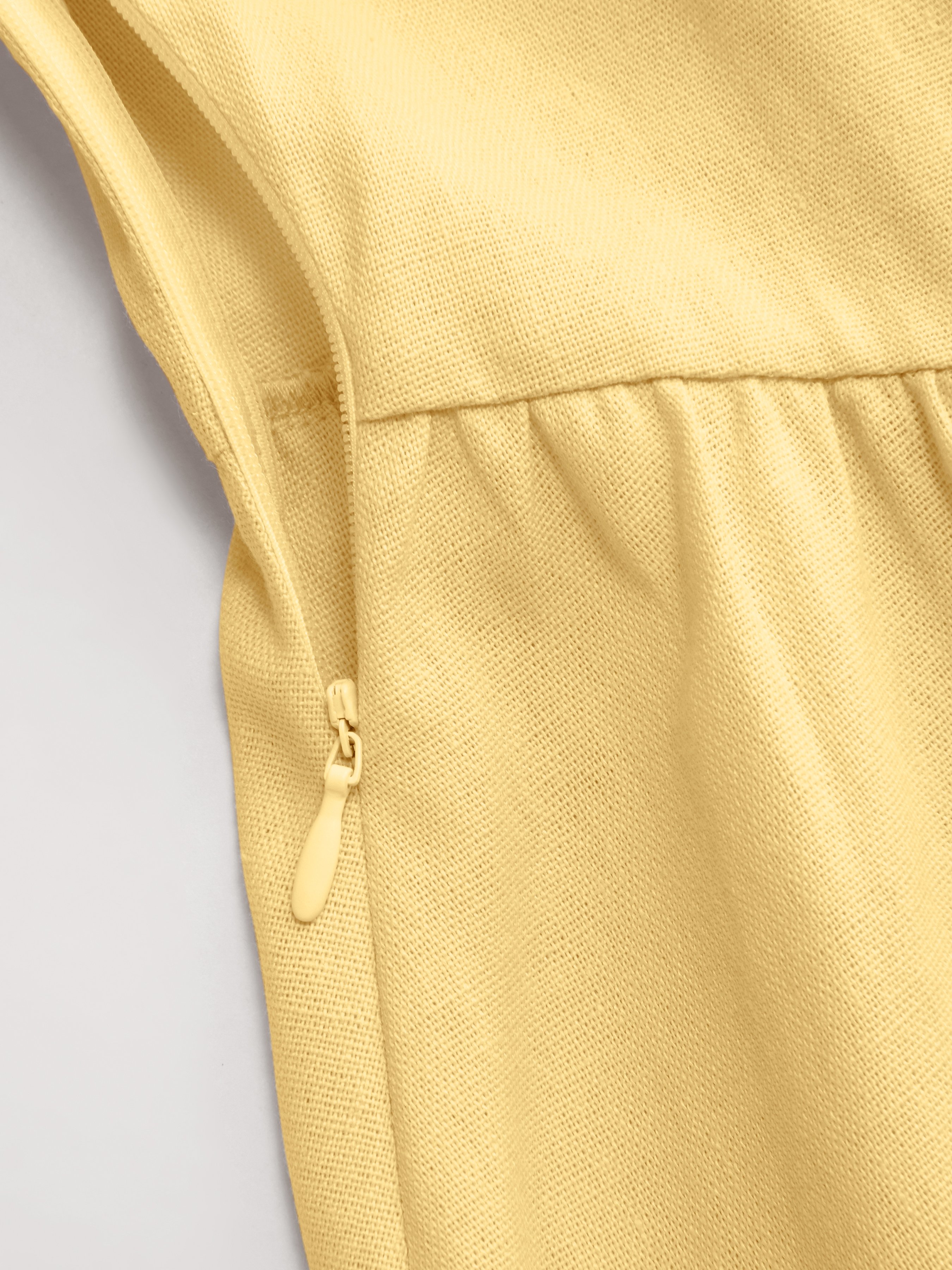 Cotton-blend Sculptural U-neckline Ruffled Lace Up Flared Maxi Dress - Light Yellow