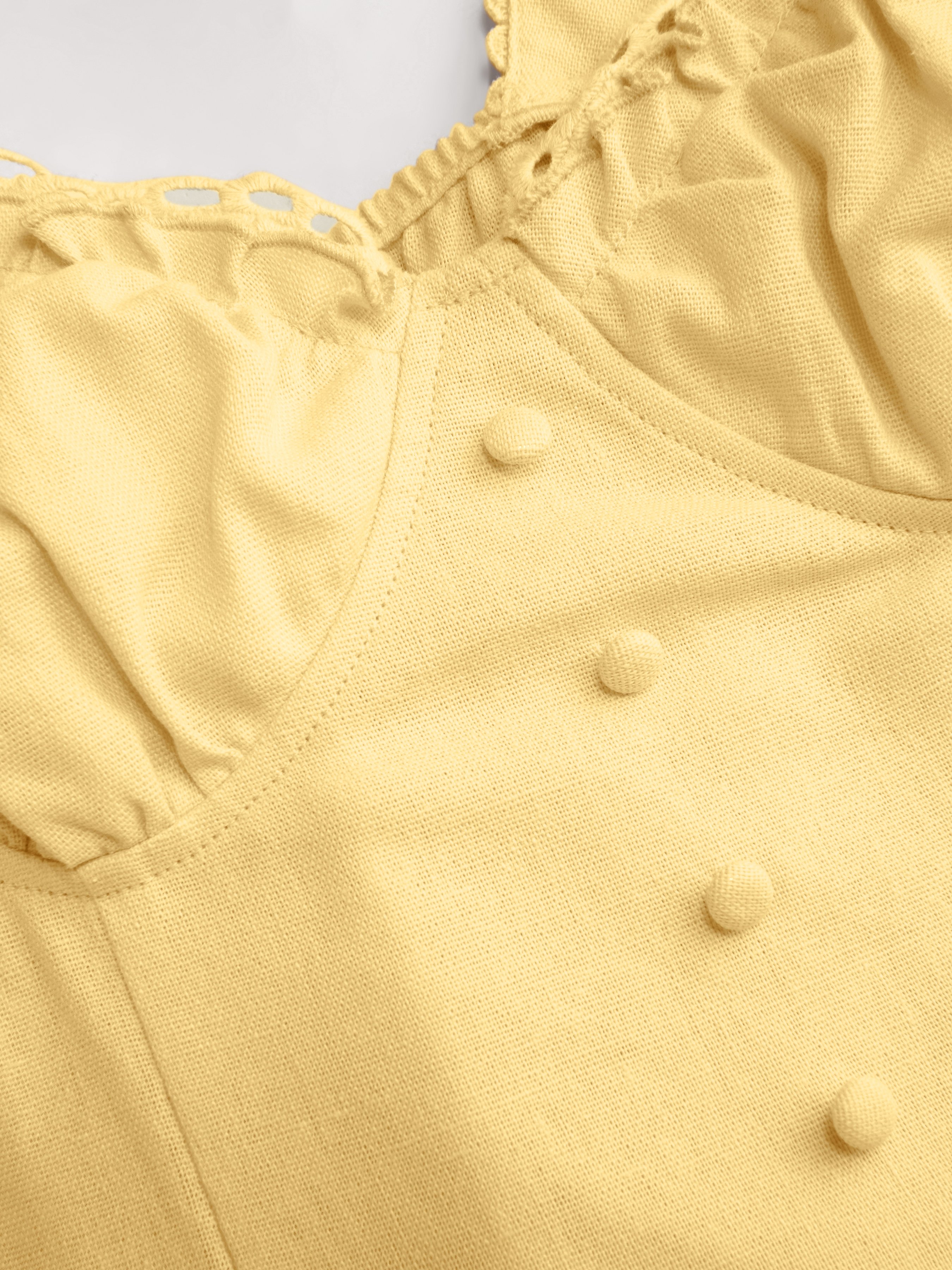 Cotton-blend Sculptural U-neckline Ruffled Lace Up Flared Maxi Dress - Light Yellow