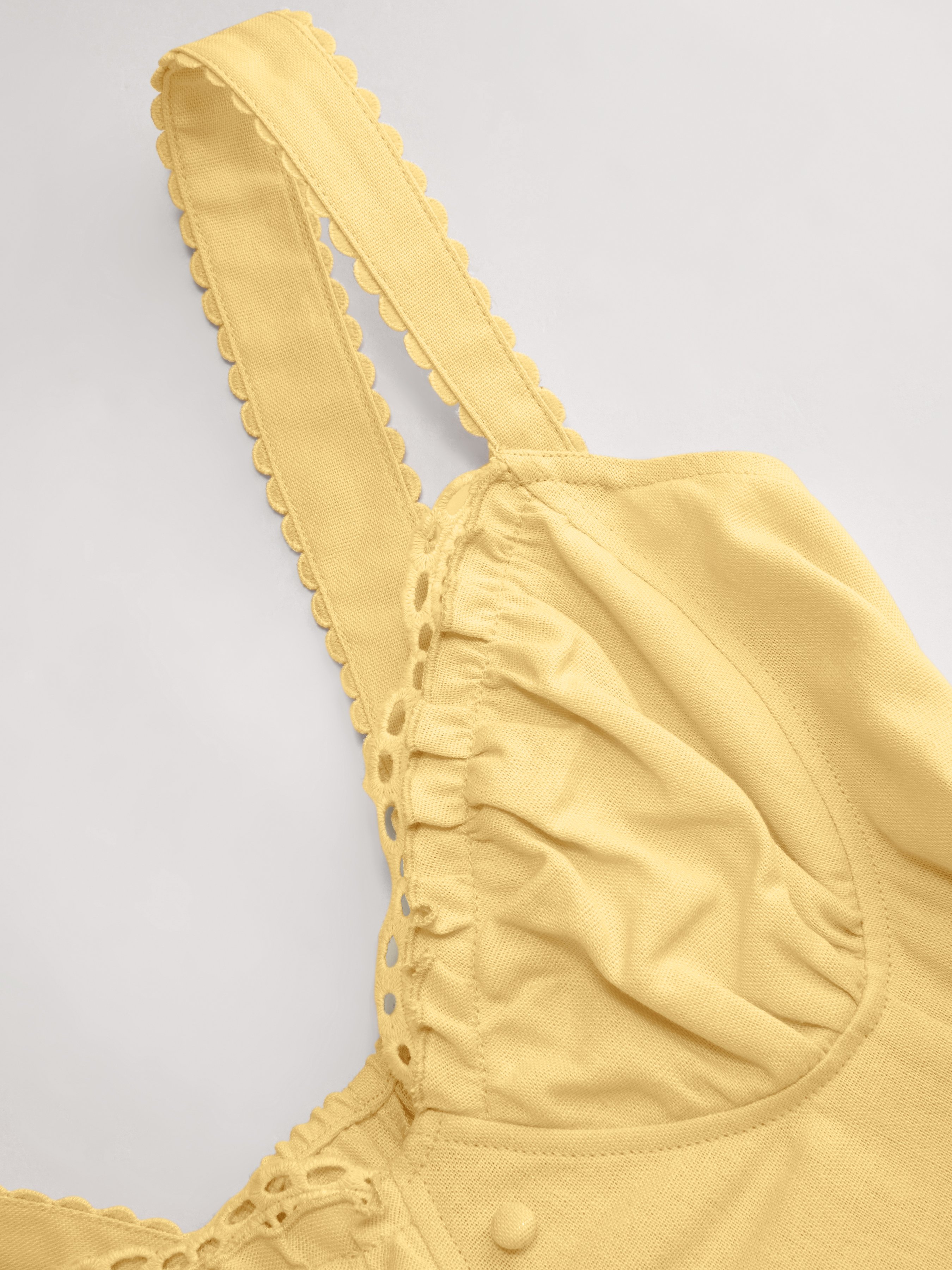 Cotton-blend Sculptural U-neckline Ruffled Lace Up Flared Maxi Dress - Light Yellow