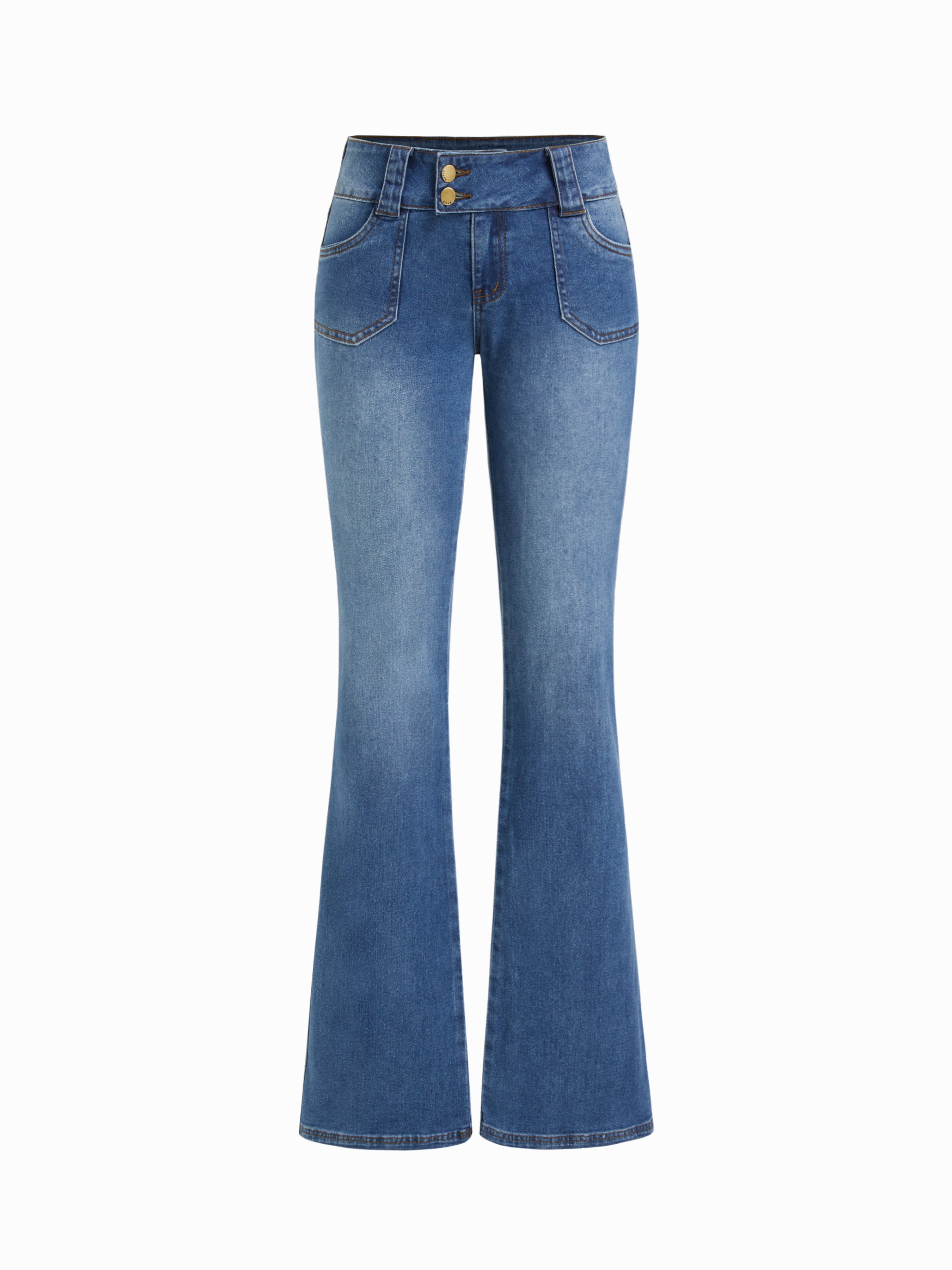 Denim Low Rise Pocket Flared Jeans