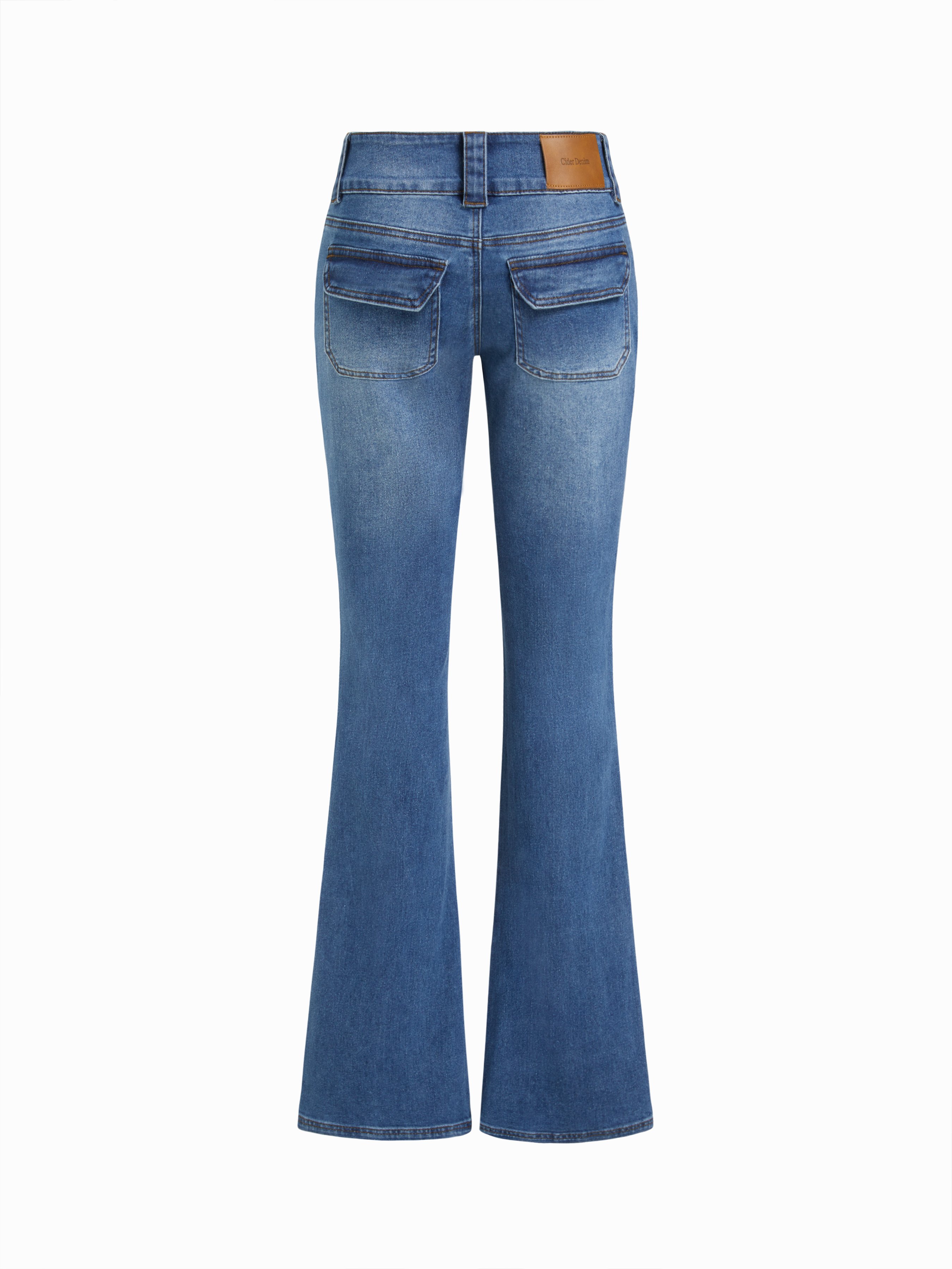 Denim Low Rise Pocket Flared Jeans