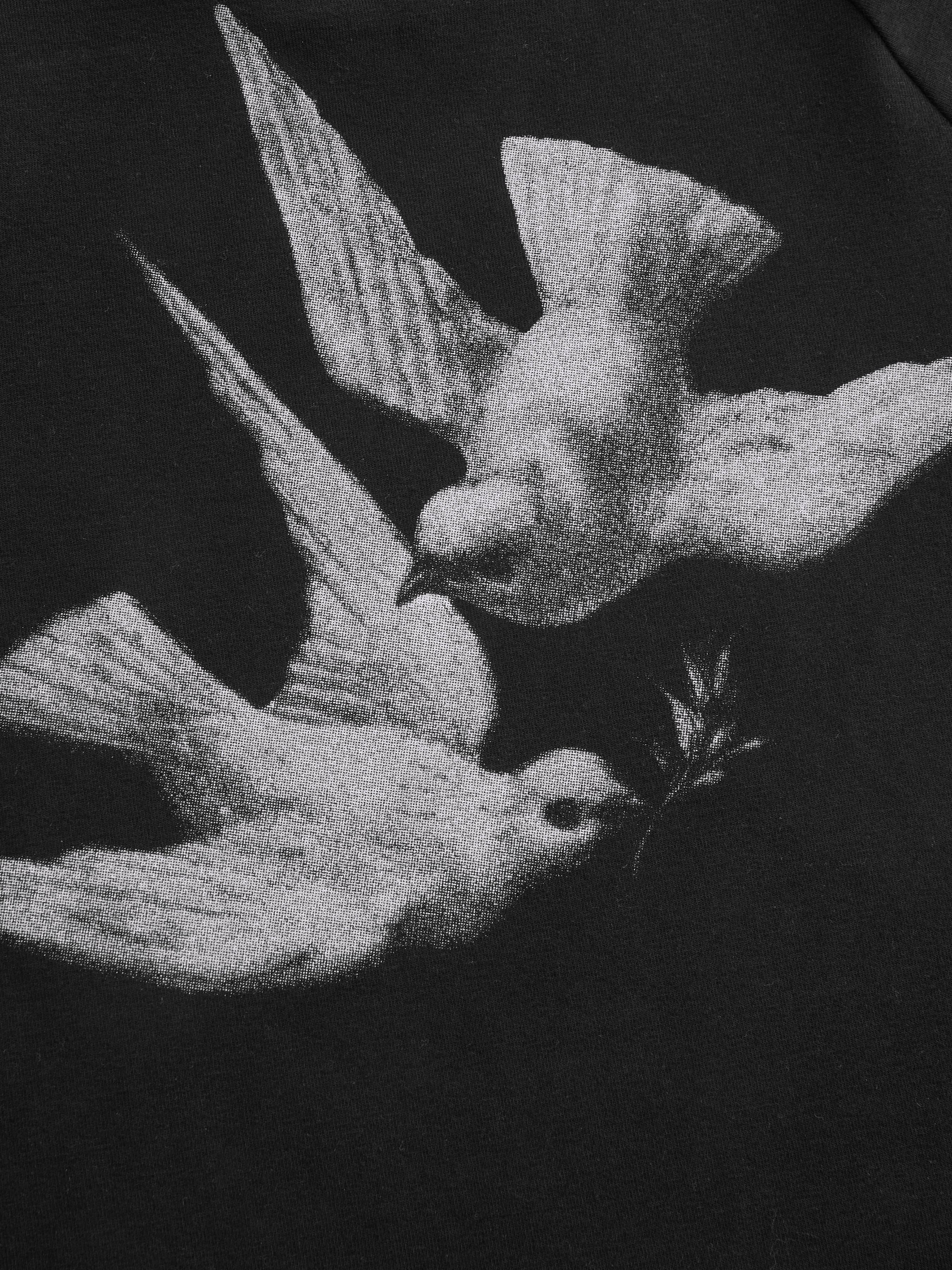 Bird Graphic Cotton Raglan Sleeve Crop Tee - Black