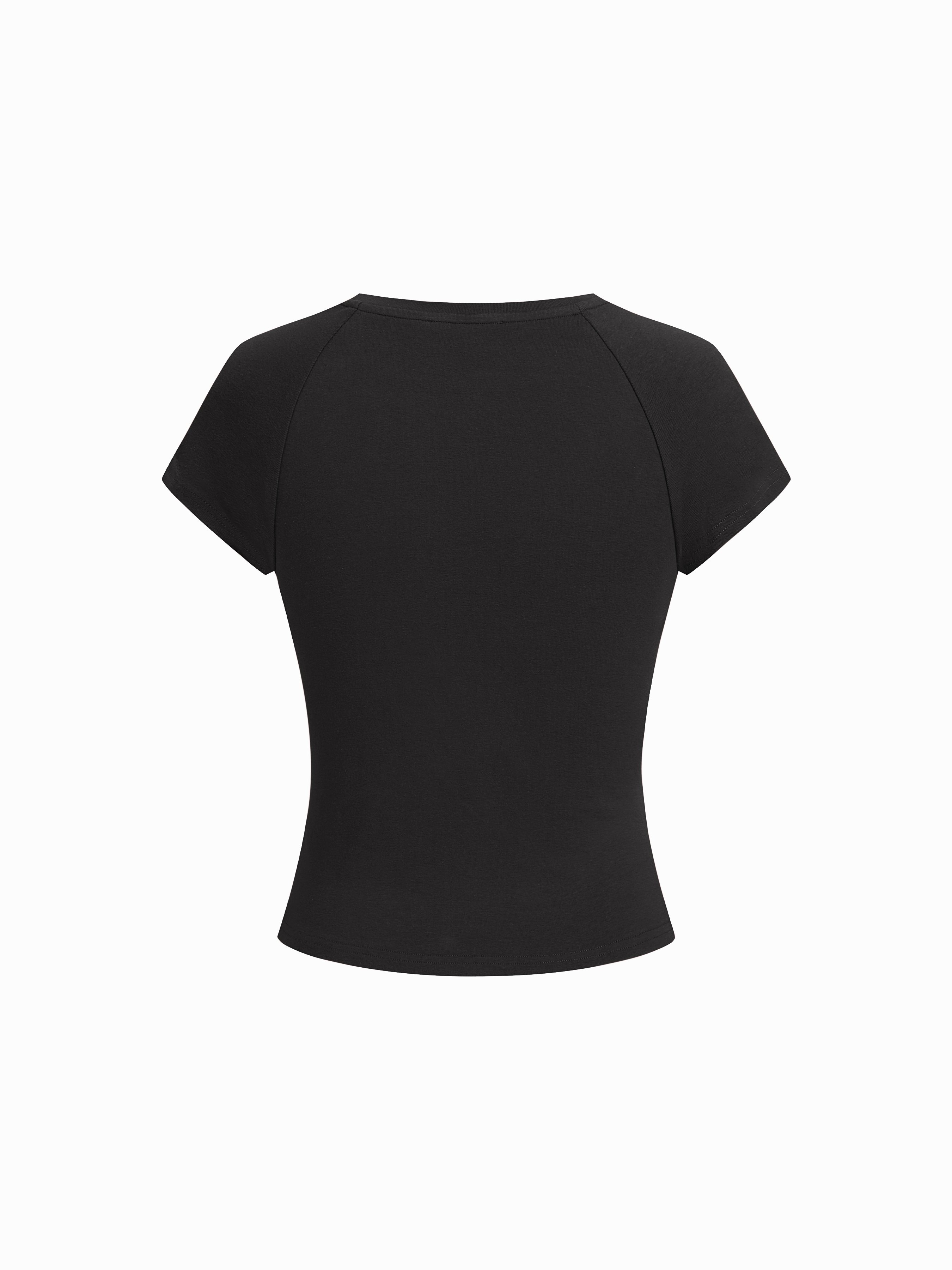 Bird Graphic Cotton Raglan Sleeve Crop Tee - Black