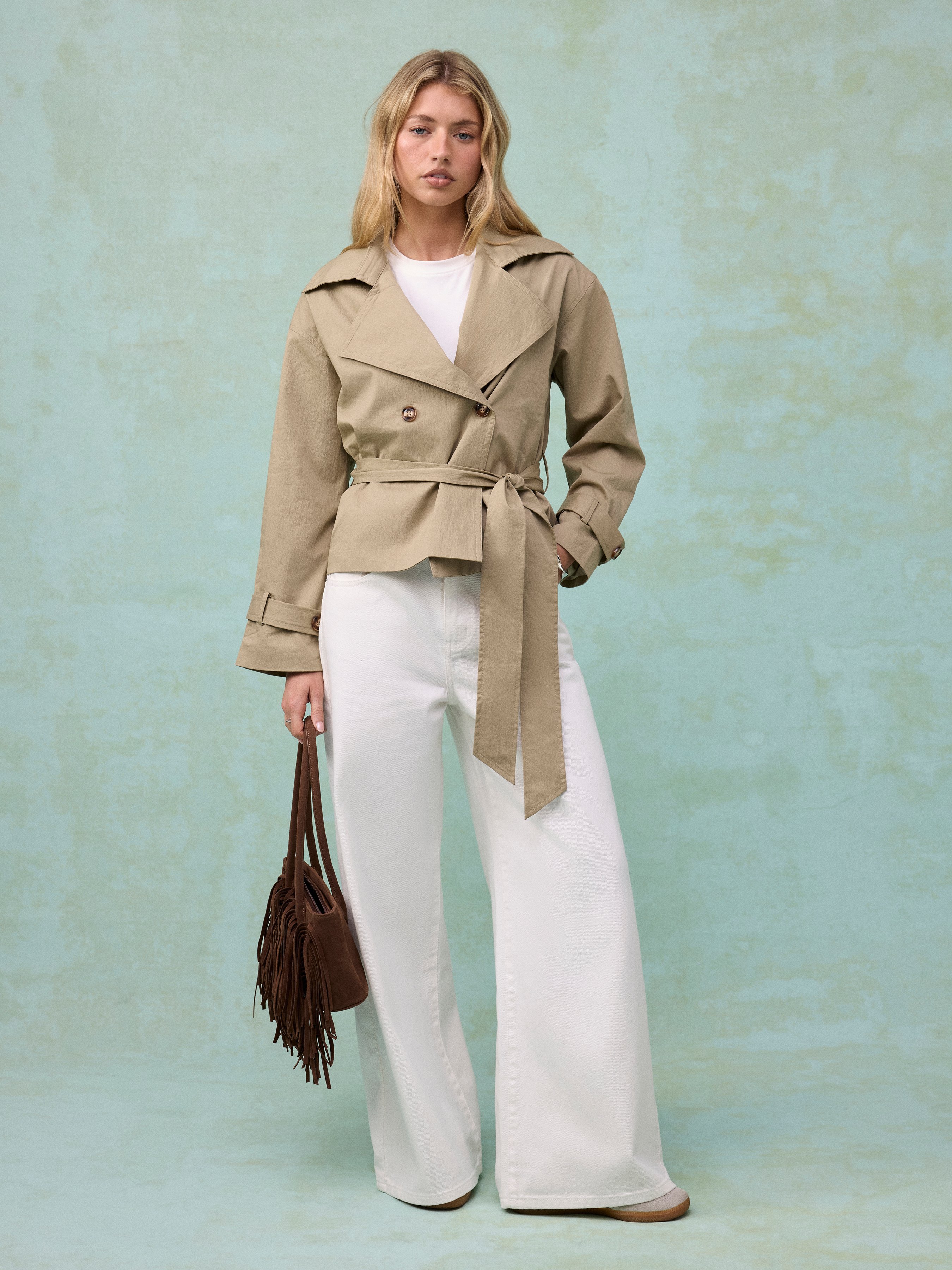 Denim Low-Rise Baggy Trousers - White