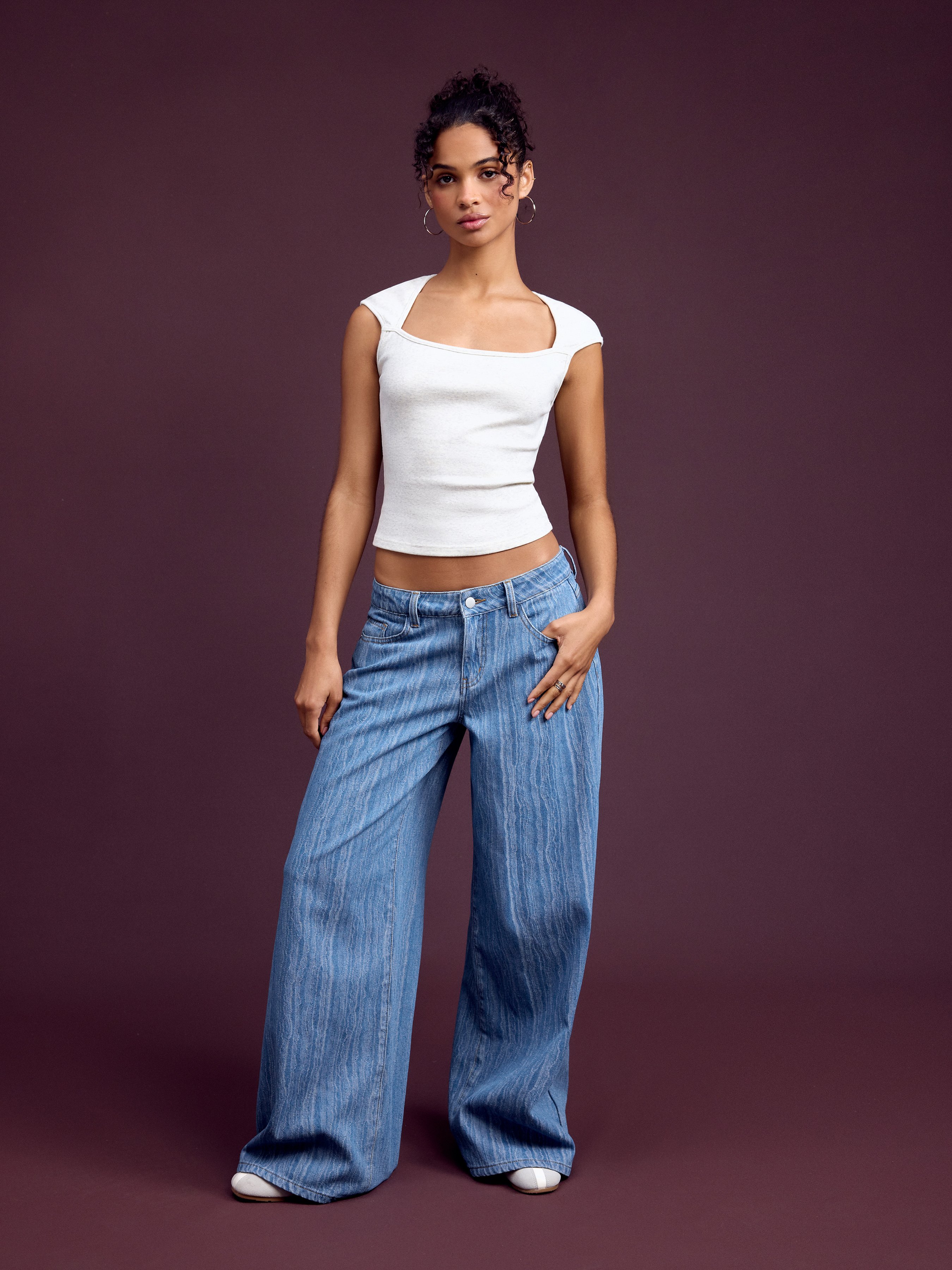 Denim Low Rise Wide Leg Jeans