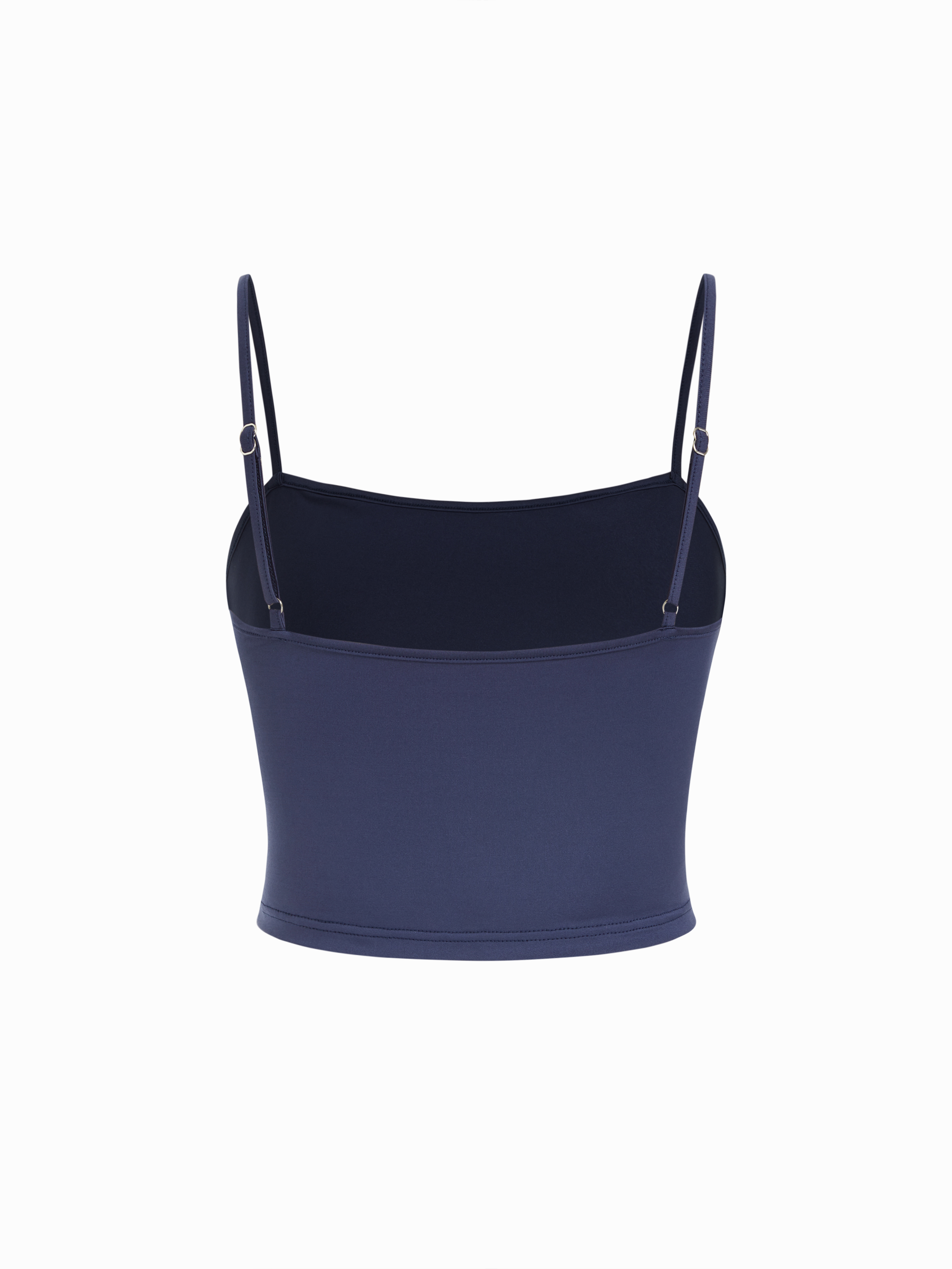 Cotton-blend Textured Asymmetrical Neck Lantern Sleeve Oversized Top & Cami Top - Dark Navy