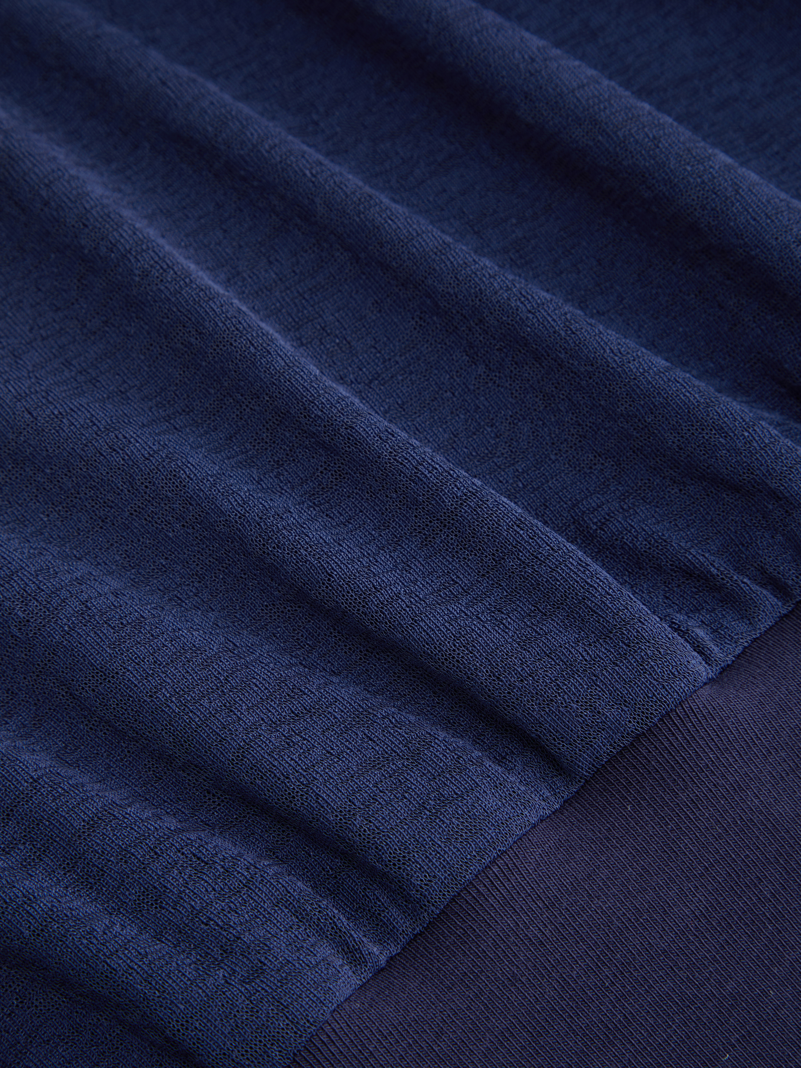 Cotton-blend Textured Asymmetrical Neck Lantern Sleeve Oversized Top & Cami Top - Dark Navy