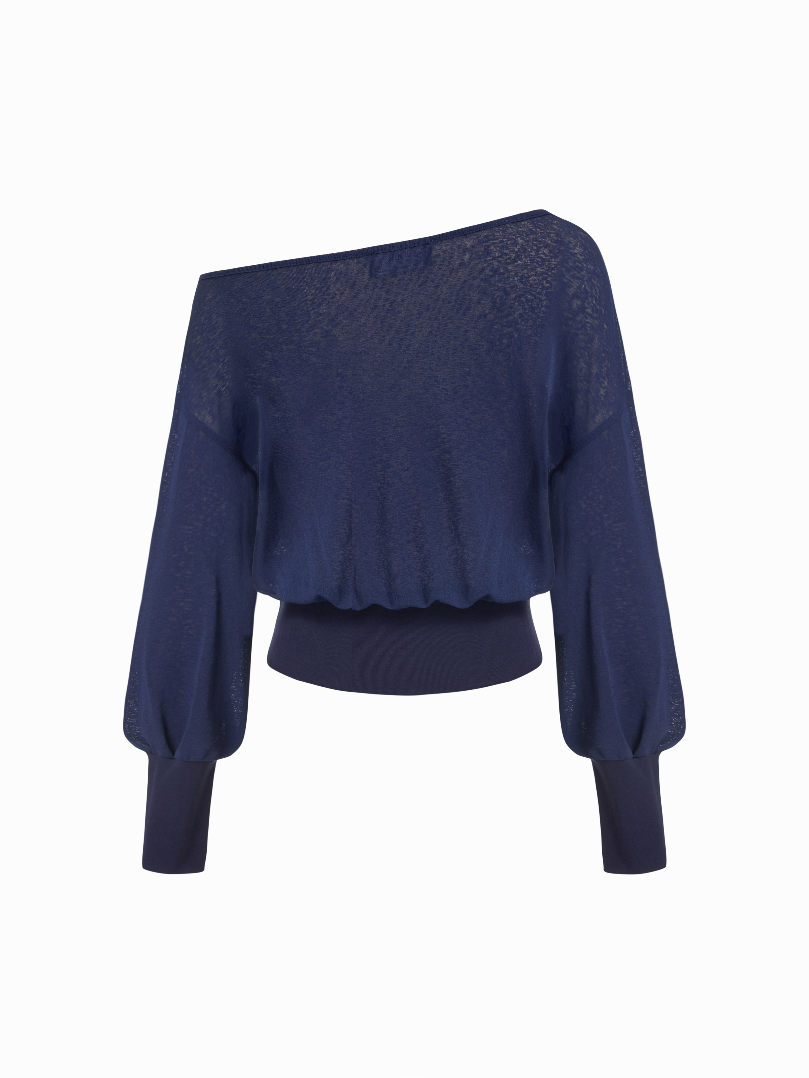 Cotton-blend Textured Asymmetrical Neck Lantern Sleeve Oversized Top & Cami Top - Dark Navy