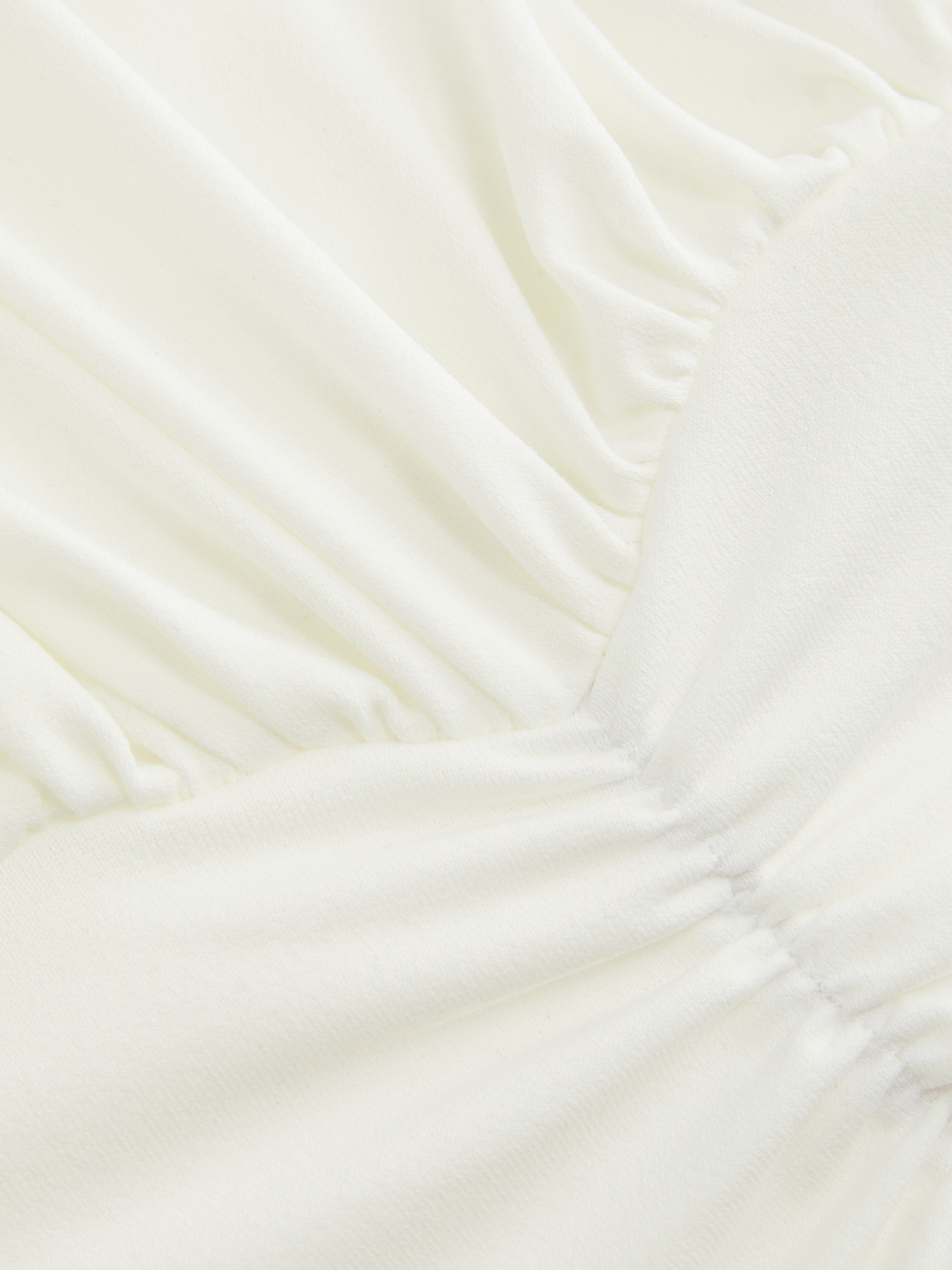 Draped Ruched Round Neckline Sleeveless Top - White