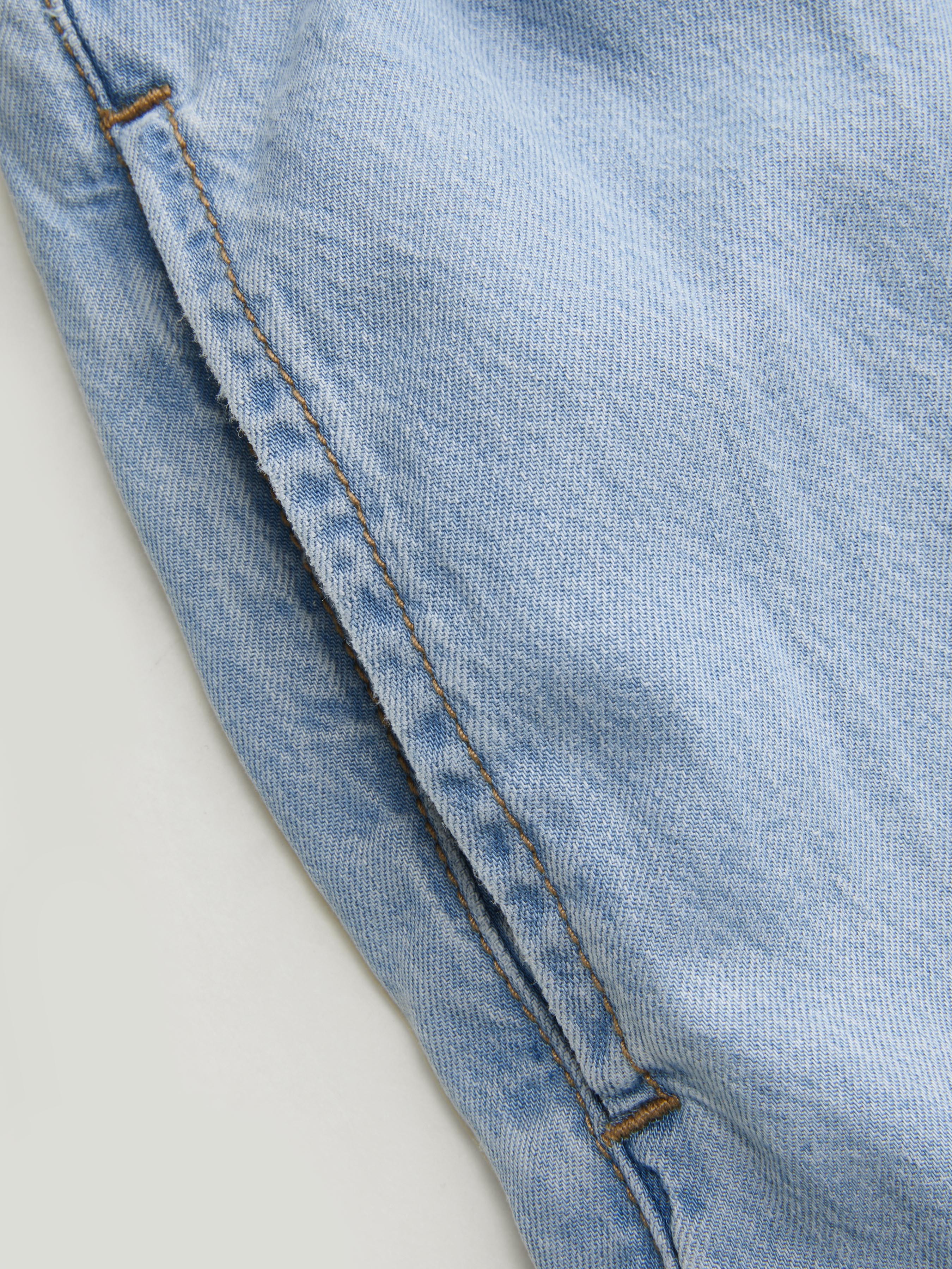 Denim Mid Rise Drawstring Ruched Wide Leg Jeans - Washed Out Light Blue
