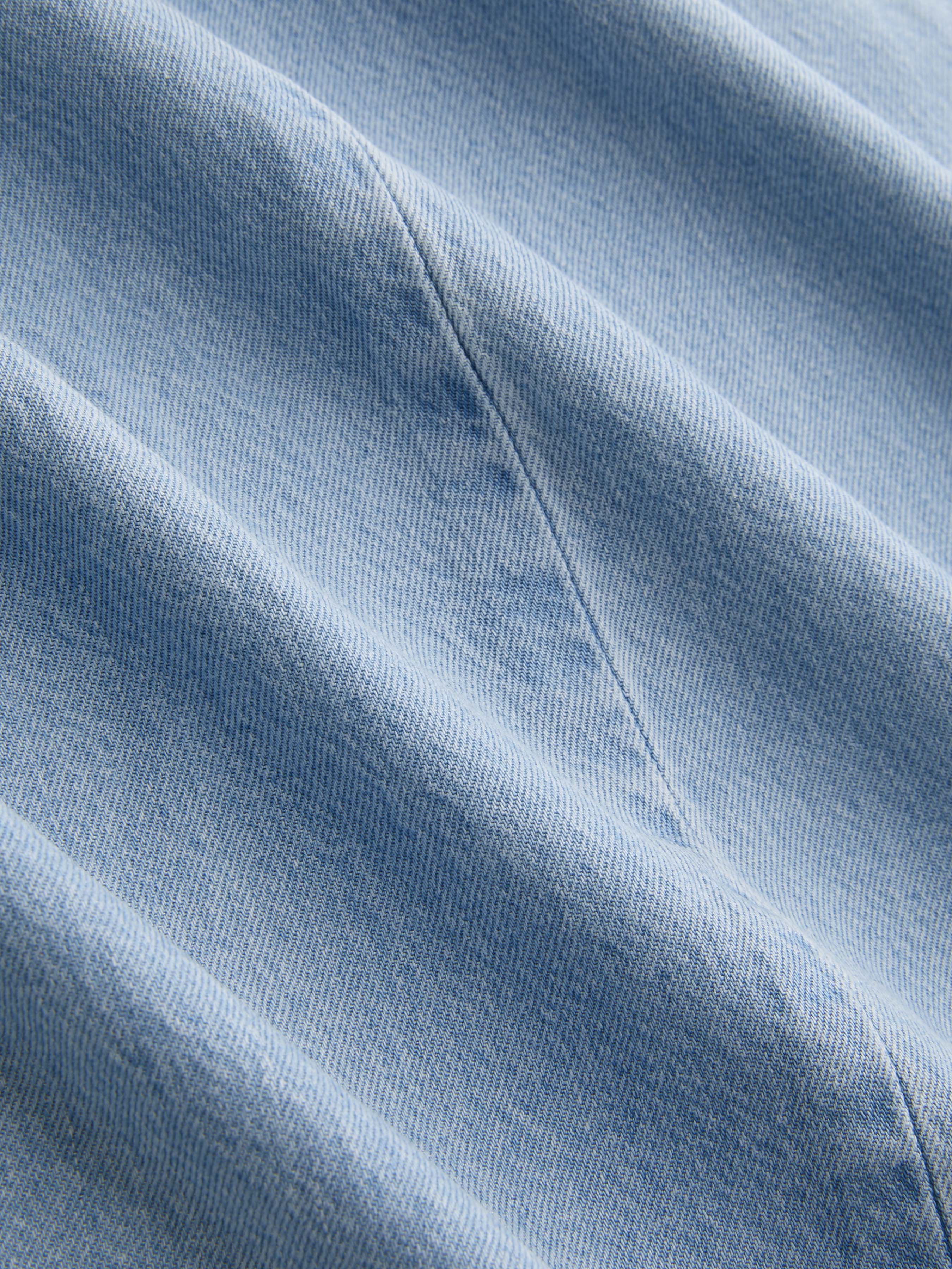 Denim Mid Rise Drawstring Ruched Wide Leg Jeans - Washed Out Light Blue