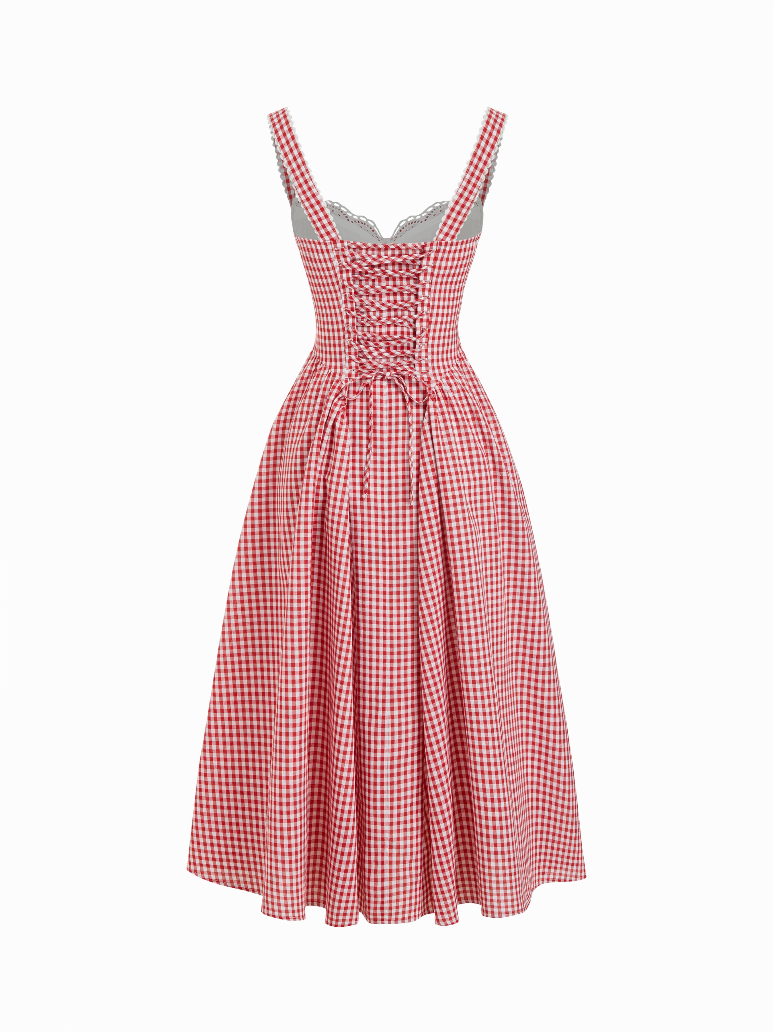 Cotton-blend Sculptural U-neckline Ruffled Lace Up Flared Maxi Dress - Wine