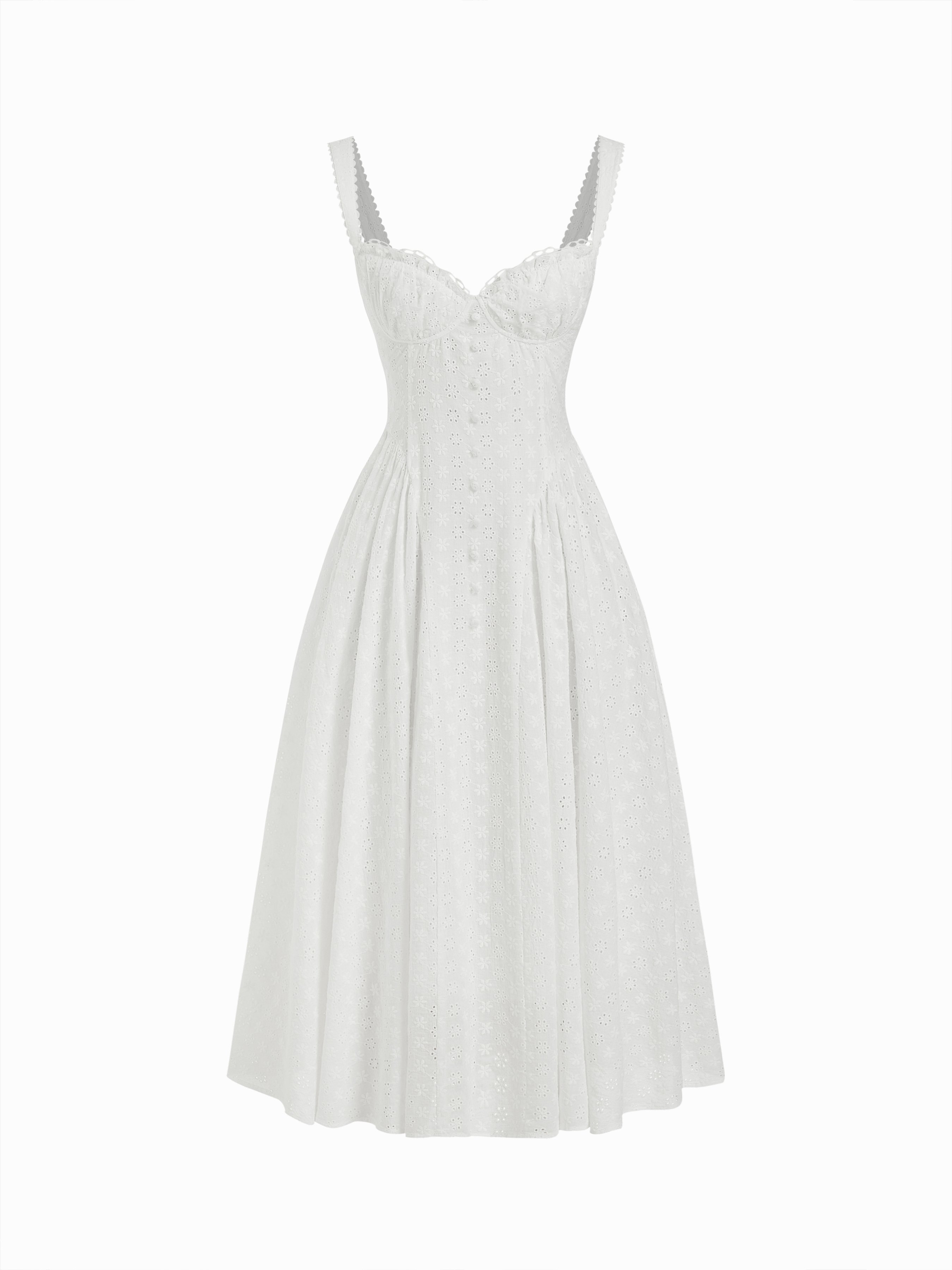 Cotton-blend Sculptural U-neckline Ruffled Lace Up Flared Maxi Dress - Ivory