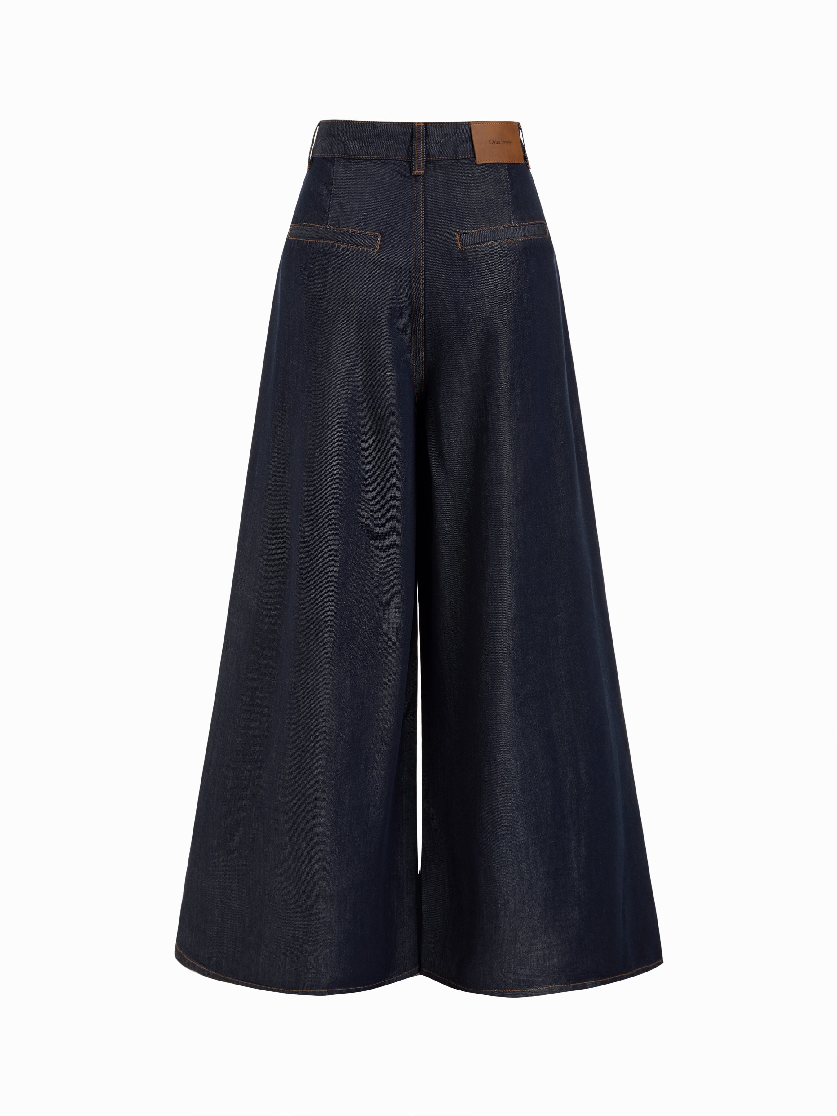 Washed Denim High Rise Draped Wide Leg Jeans