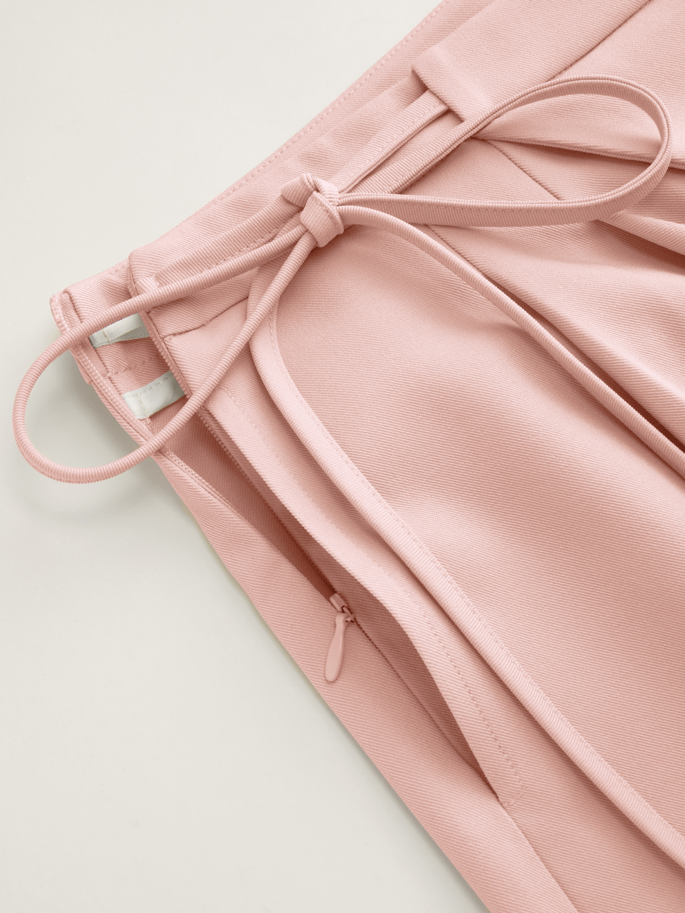 Mid Rise Tie Side Knotted Pleated Wide Leg Trousers - Light pink