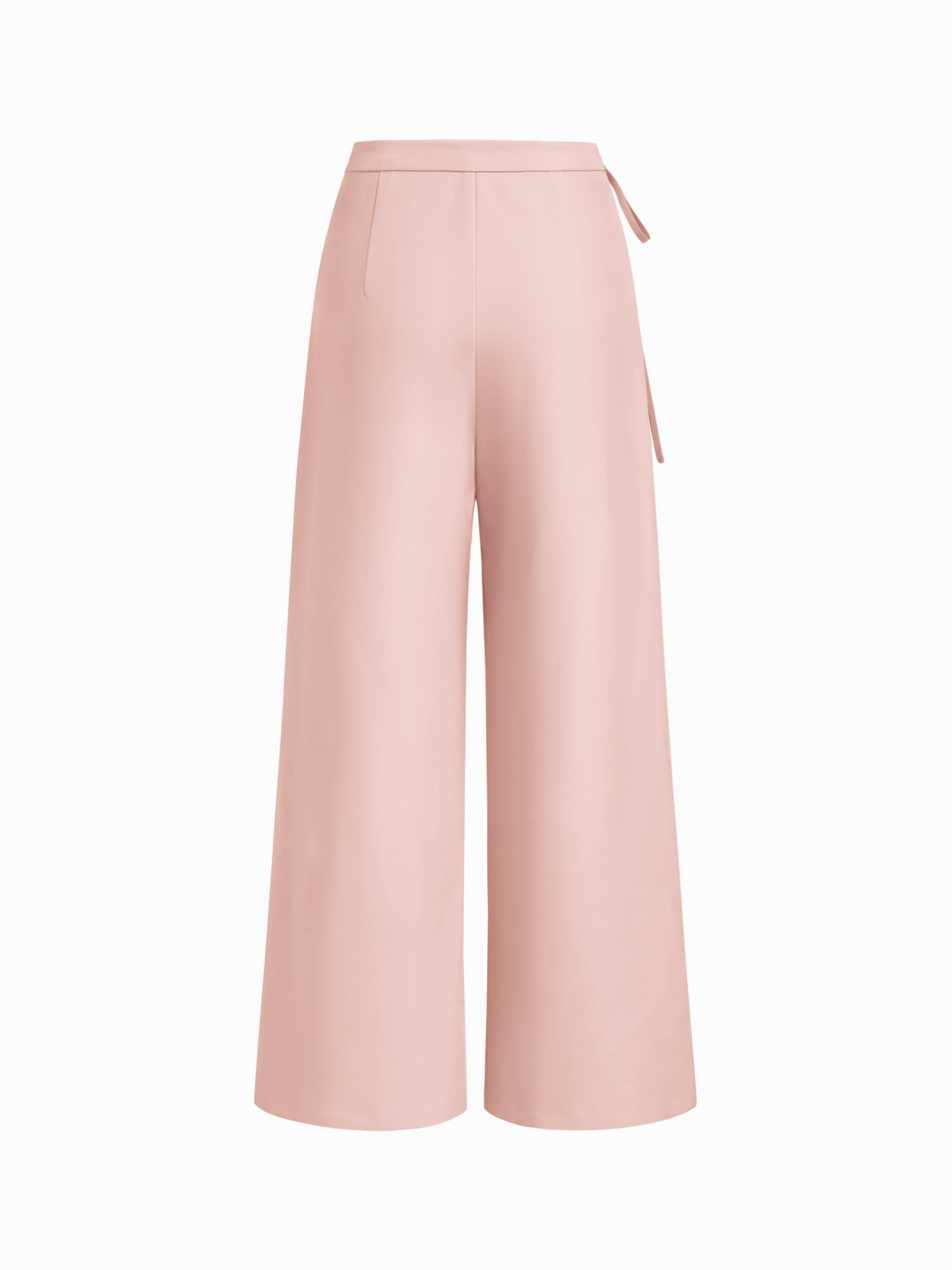 Mid Rise Tie Side Knotted Pleated Wide Leg Trousers - Light pink
