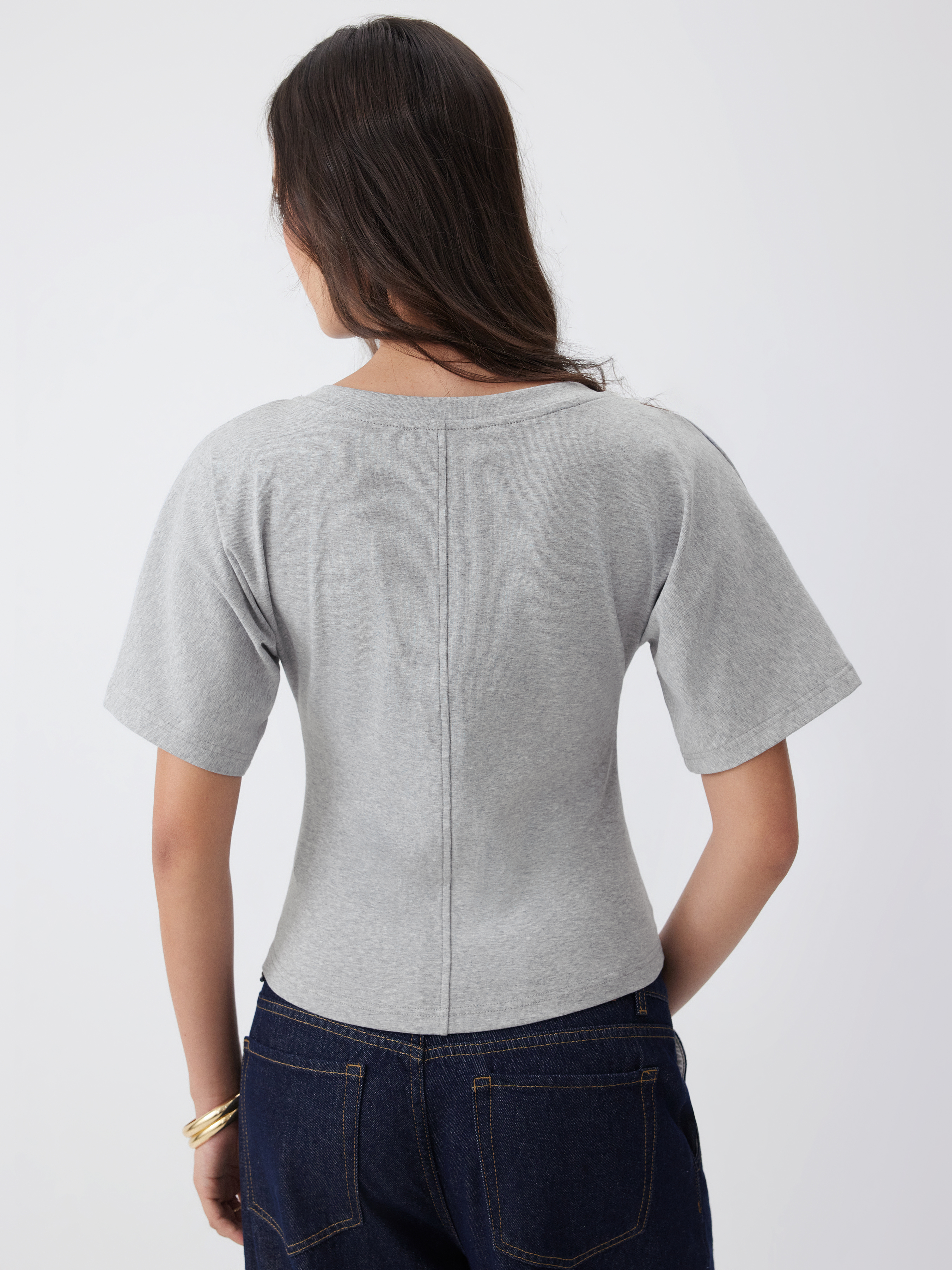 Cotton-blend High Stretch V-neck Short Sleeve Tee - Light Grey