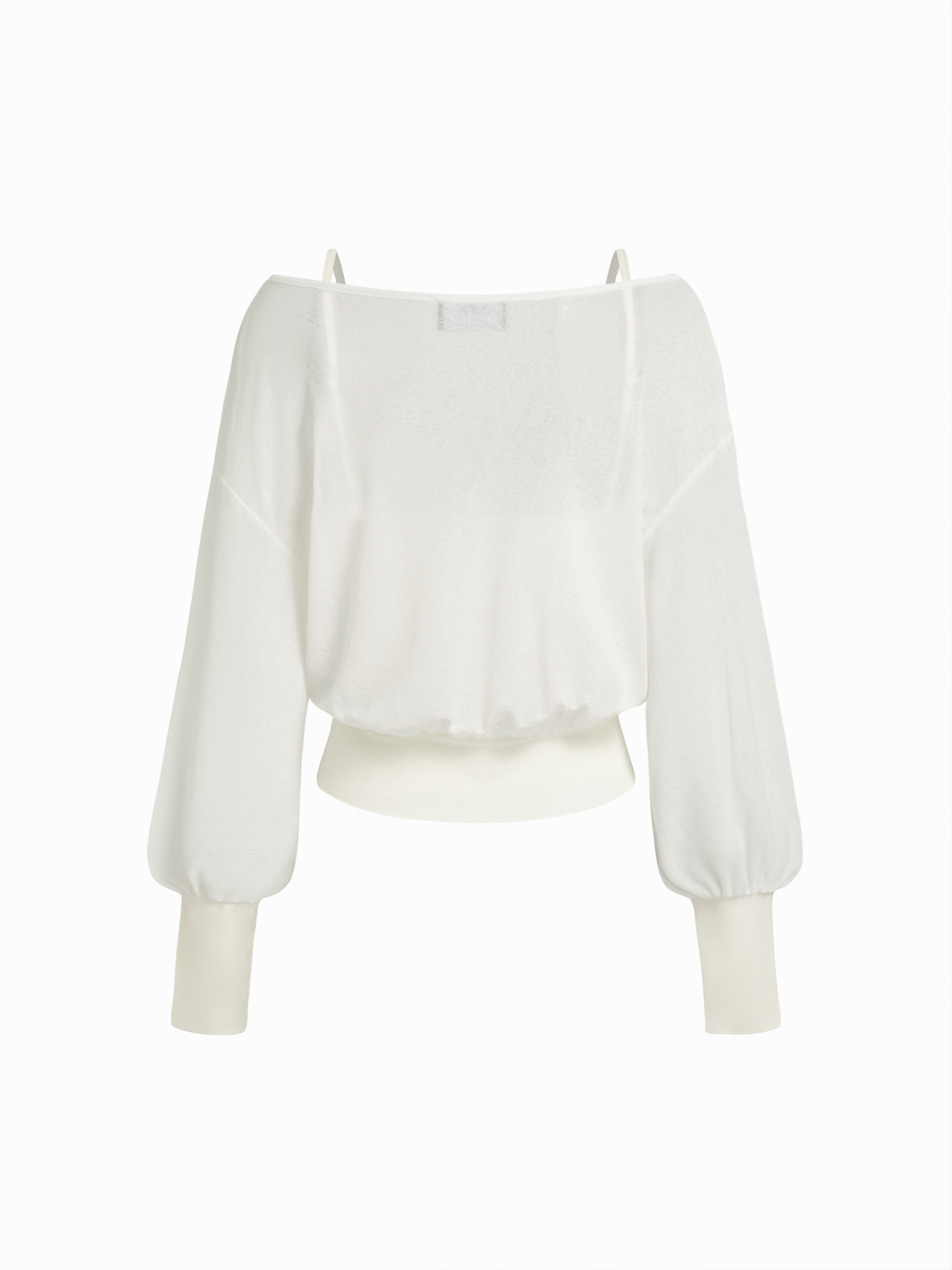 Cotton-blend Textured Asymmetrical Neck Lantern Sleeve Oversized Top & Cami Top - Beige