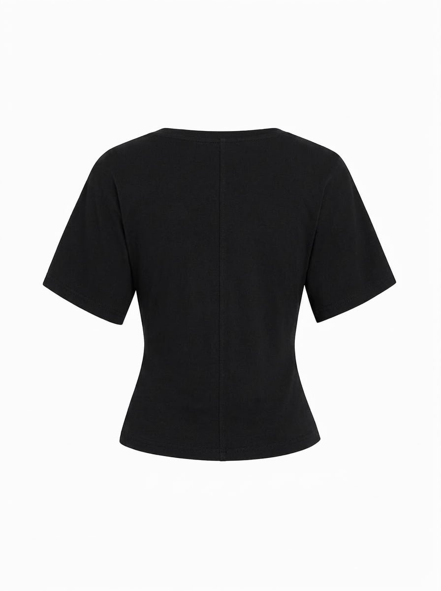 Cotton-blend High Stretch V-neck Short Sleeve Tee - Black