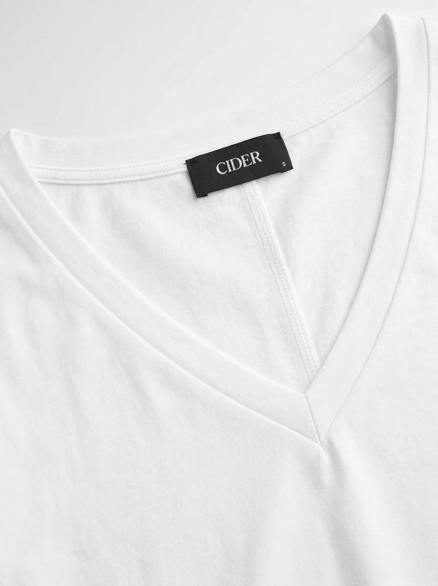 Cotton-blend High Stretch V-neck Short Sleeve Tee - White