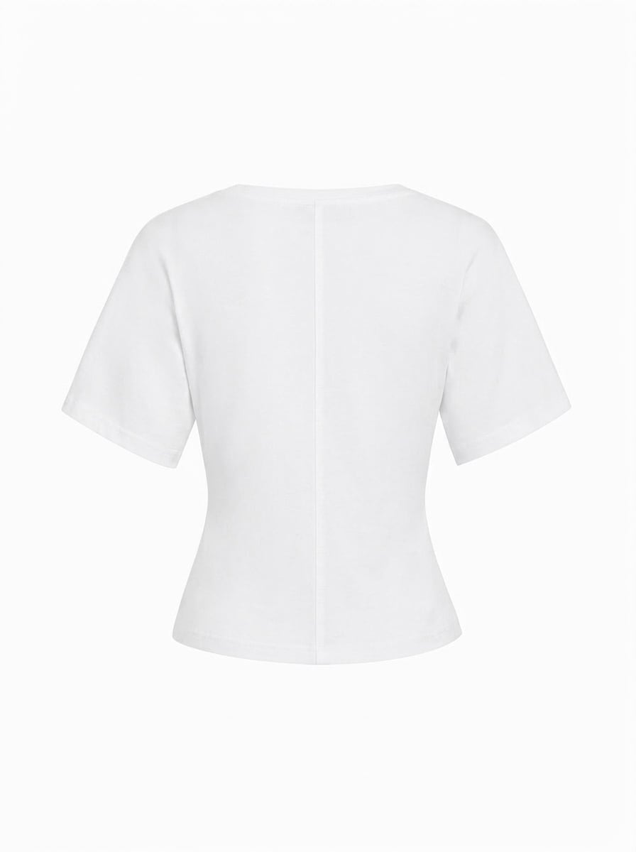 Cotton-blend High Stretch V-neck Short Sleeve Tee - White