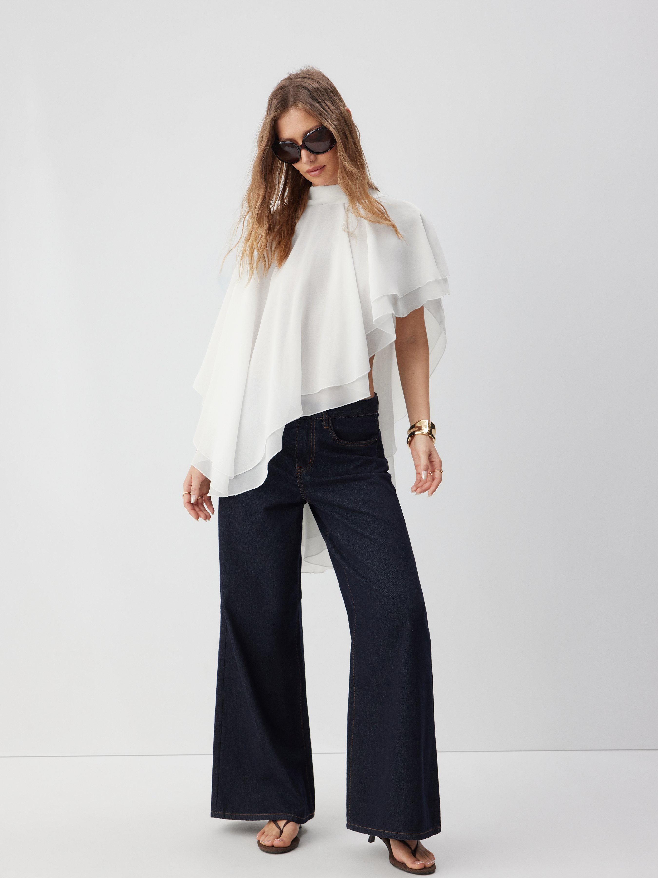 Denim Low-Rise Baggy Trousers - Dark denim