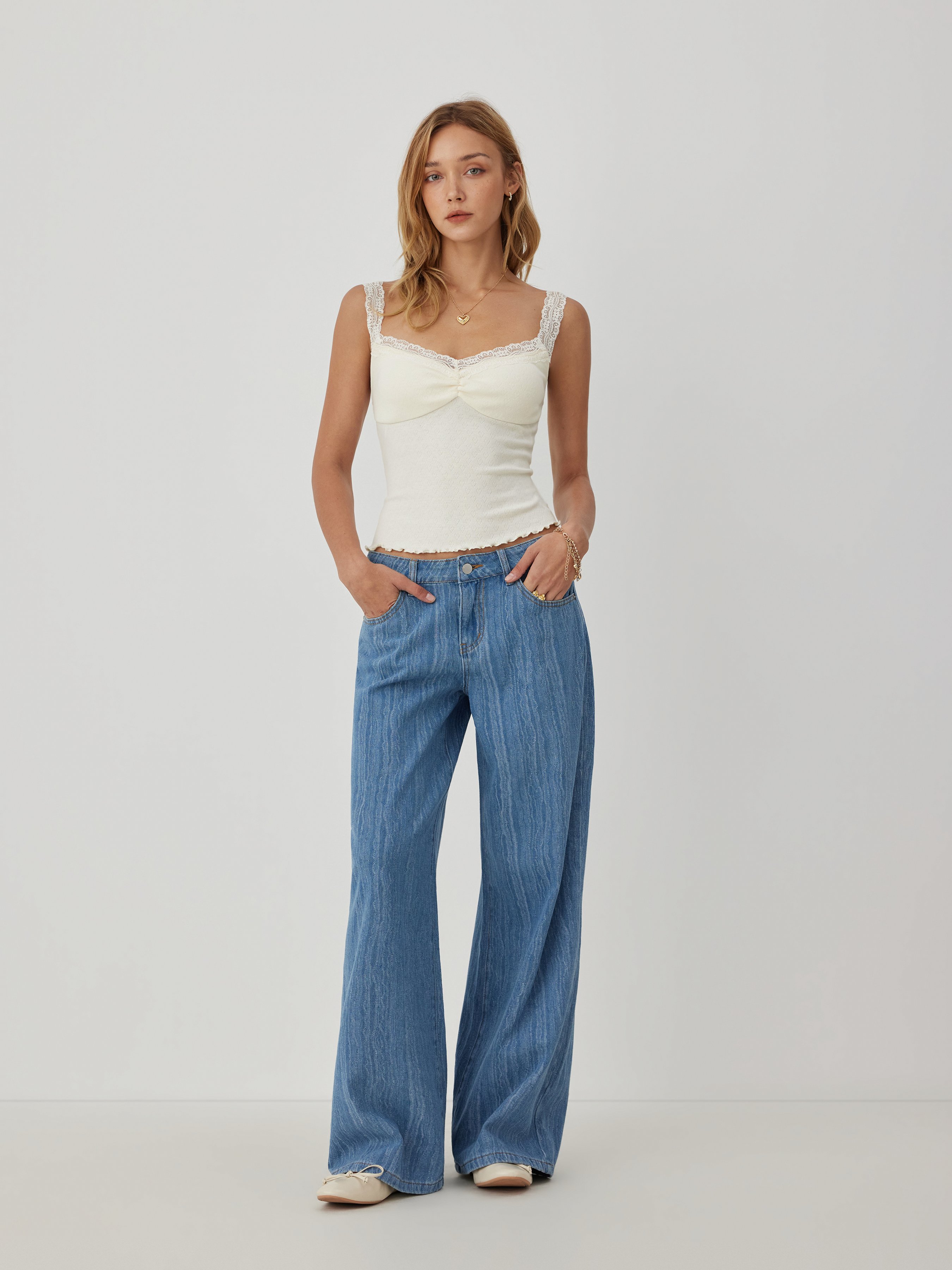Denim Low Rise Wide Leg Jeans