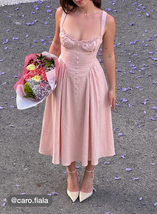 Cotton-blend Sculptural U-neckline Ruffled Lace Up Flared Maxi Dress - Pink