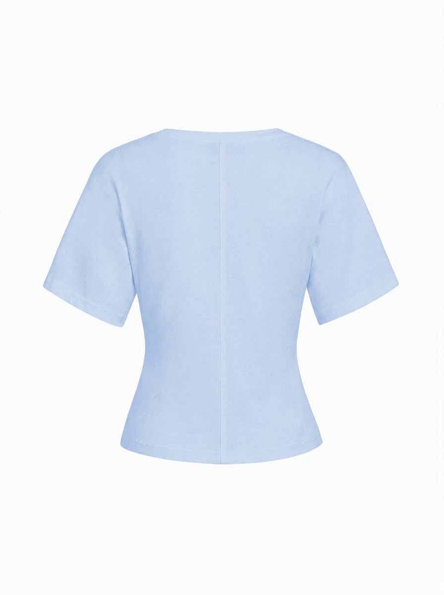Cotton-blend High Stretch V-neck Short Sleeve Tee - Light Blue