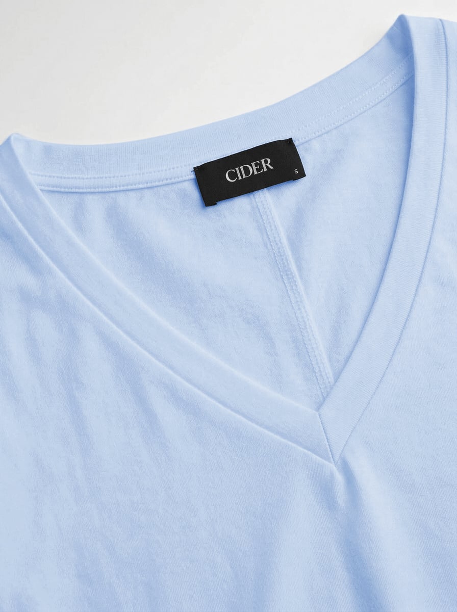 Cotton-blend High Stretch V-neck Short Sleeve Tee - Light Blue