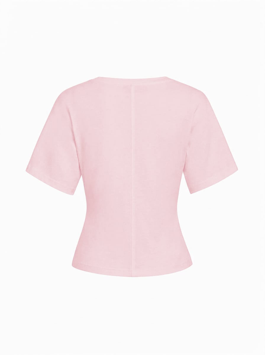 Cotton-blend High Stretch V-neck Short Sleeve Tee - Light pink