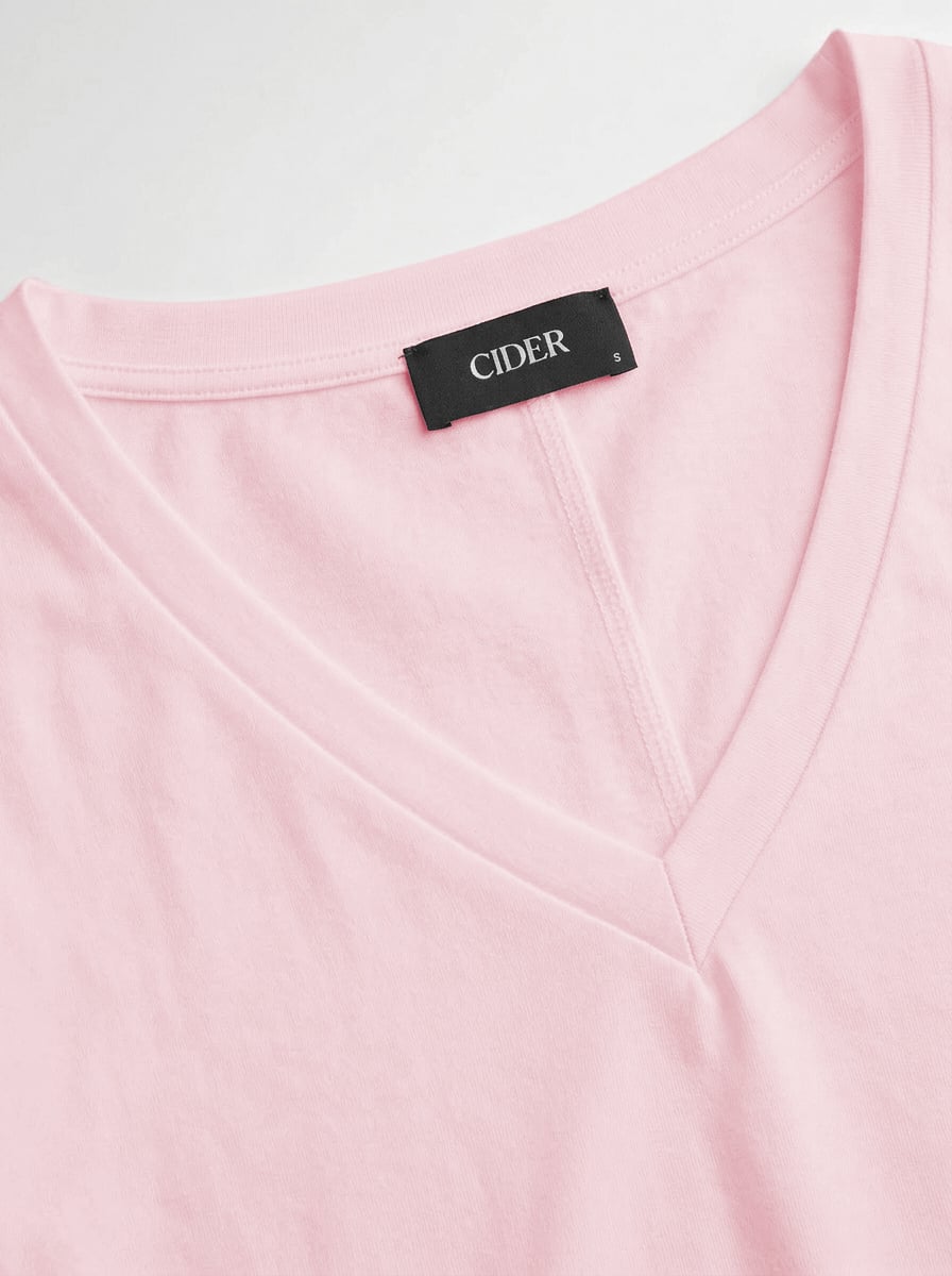Cotton-blend High Stretch V-neck Short Sleeve Tee - Light pink