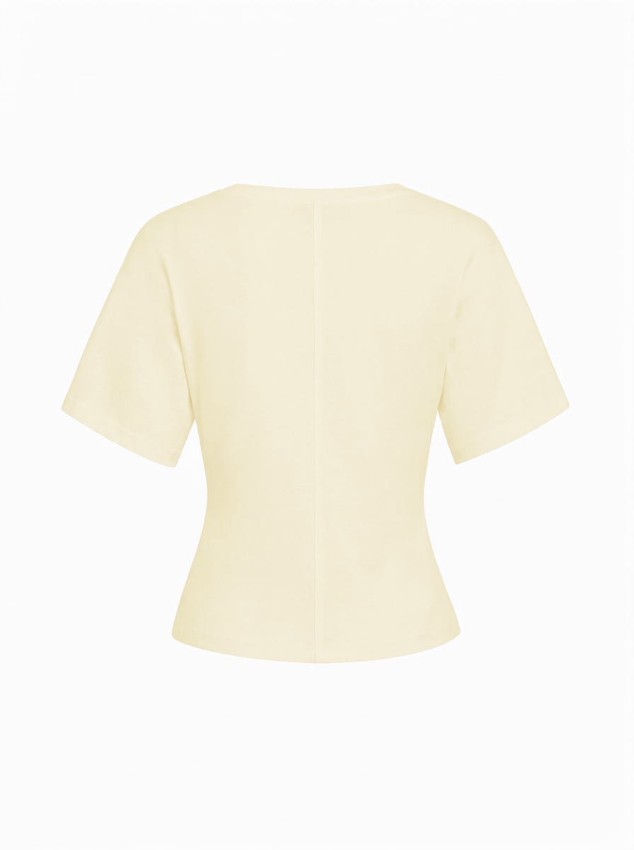 Cotton-blend High Stretch V-neck Short Sleeve Tee - Light Yellow
