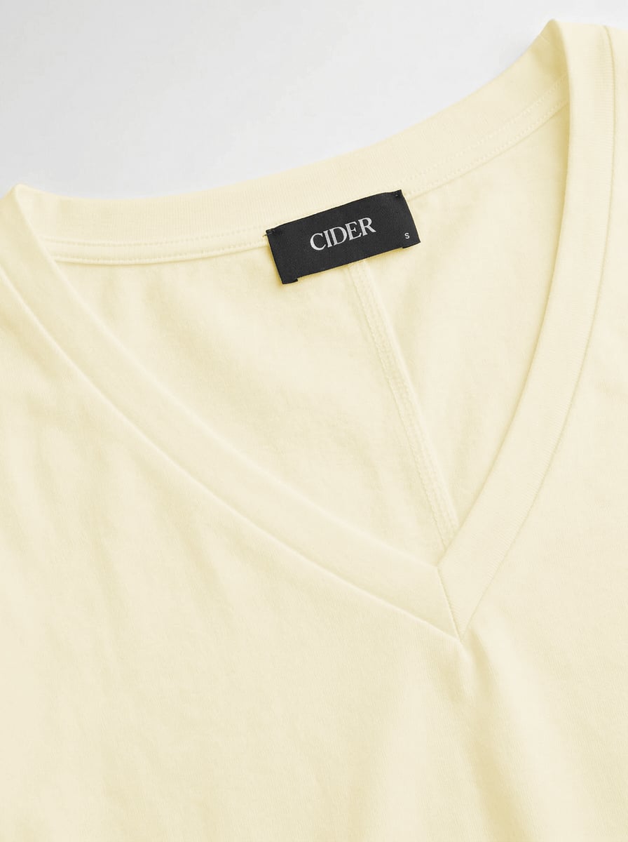 Cotton-blend High Stretch V-neck Short Sleeve Tee - Light Yellow
